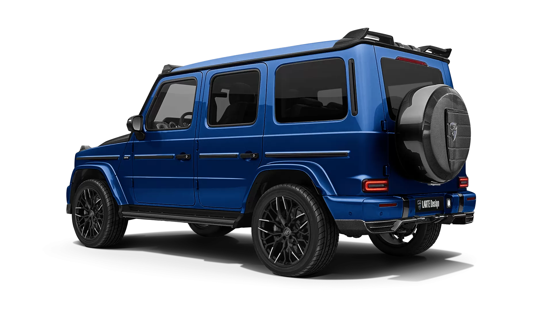 Mercedes G class W463 with carbon body kit: back view shown in Brilliant Blue