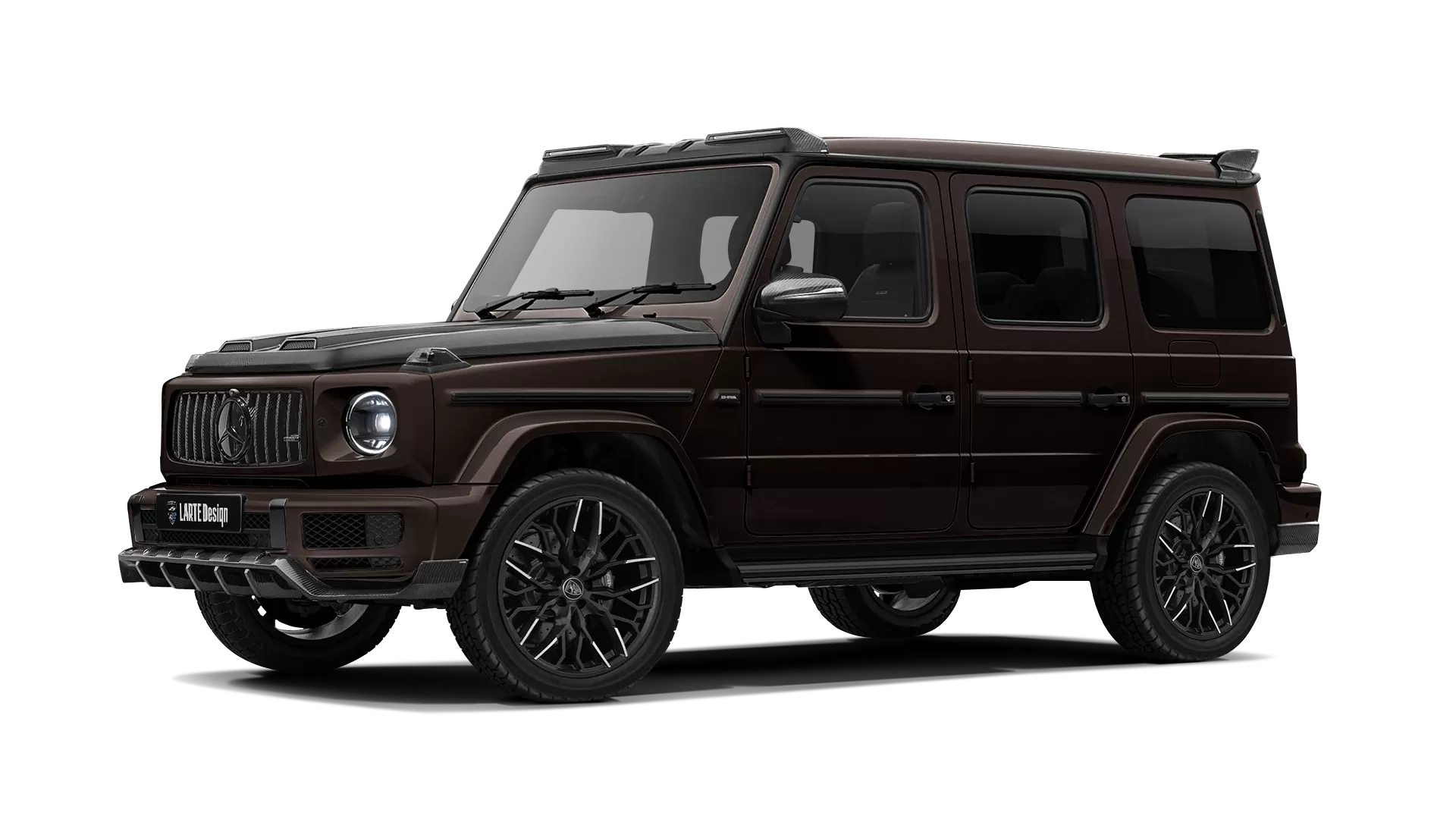 Mercedes G class W463 with carbon body kit: front view shown in Citrine Brown