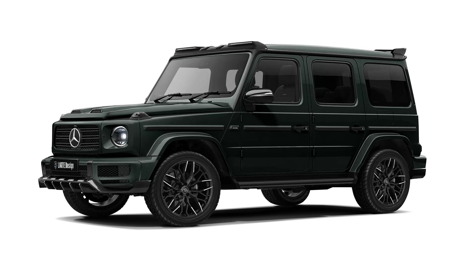 Mercedes G class W463 with painted body kit: front view shown in Dark Green