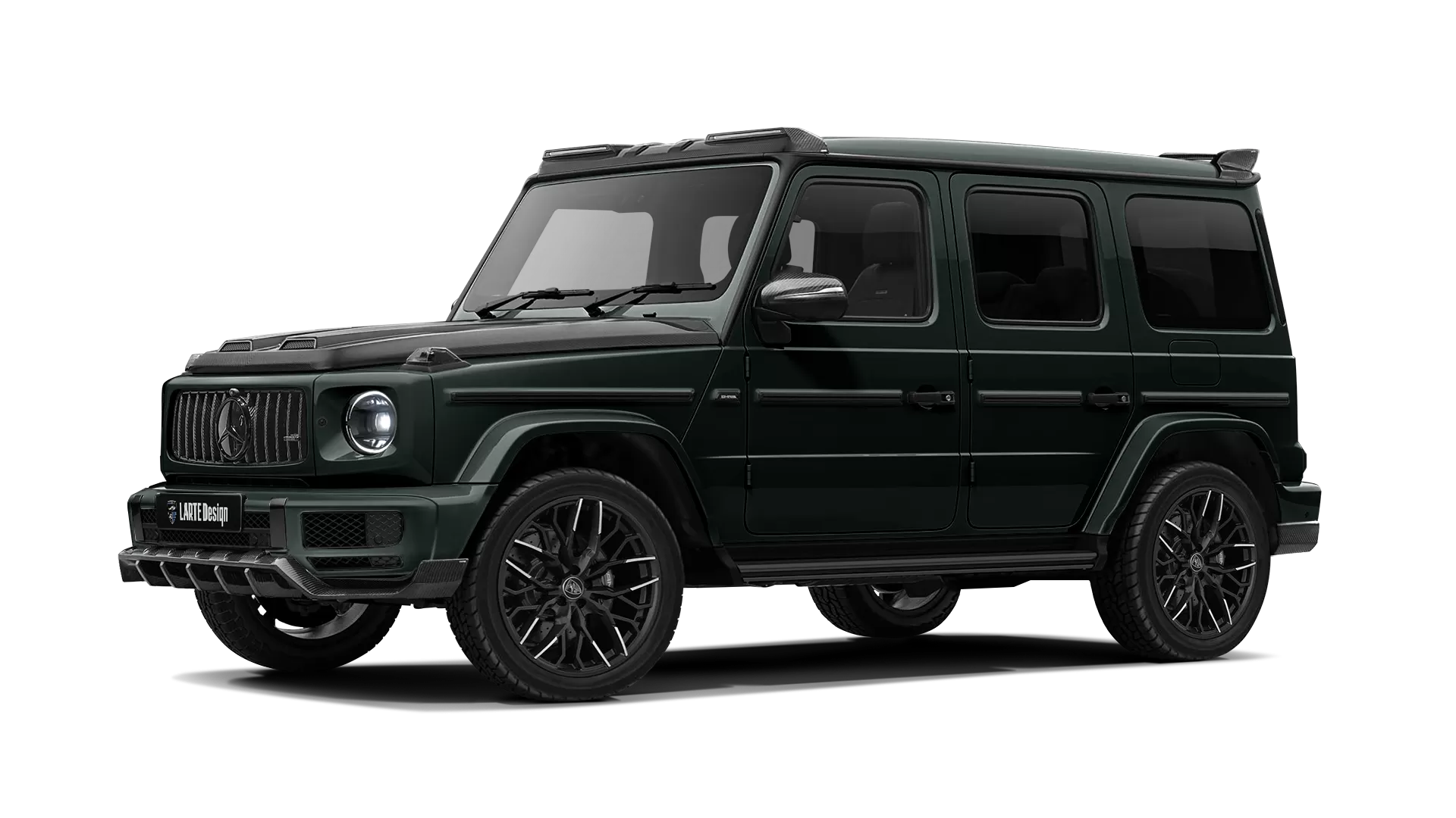 Mercedes G class W463 with carbon body kit: front view shown in Dark Green
