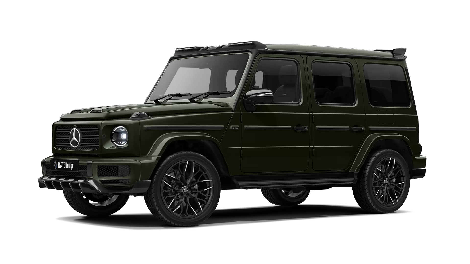Mercedes G class W463 with painted body kit: front view shown in Dark Olive