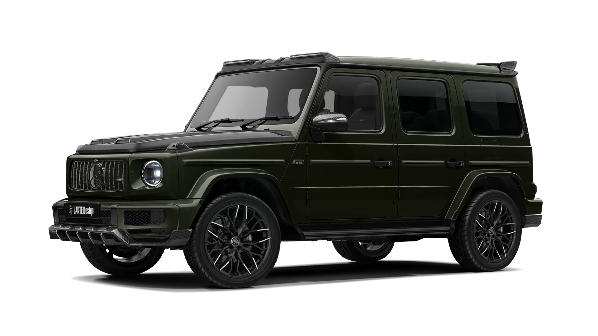 Mercedes G class W463 with carbon body kit: front view shown in Dark Olive