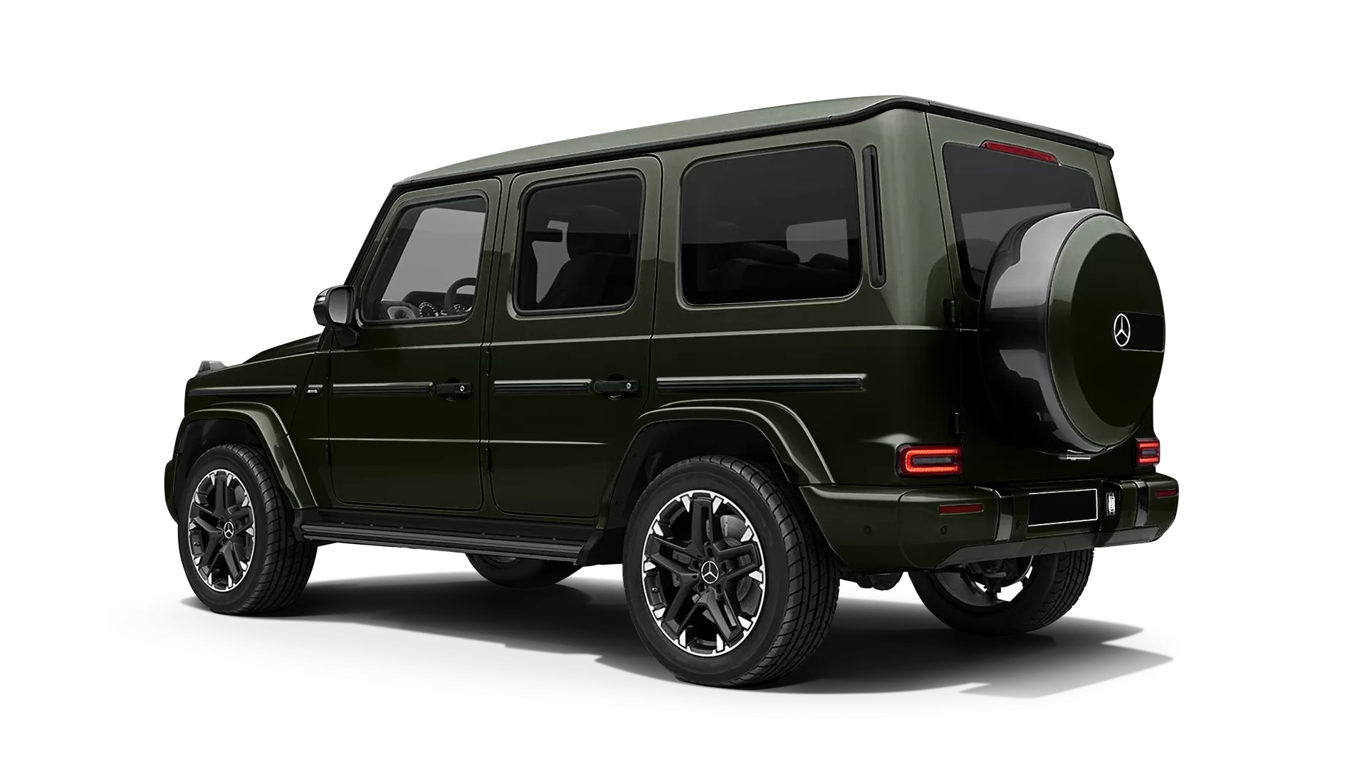 Mercedes G class W463 stock rear view in Dark Olive color
