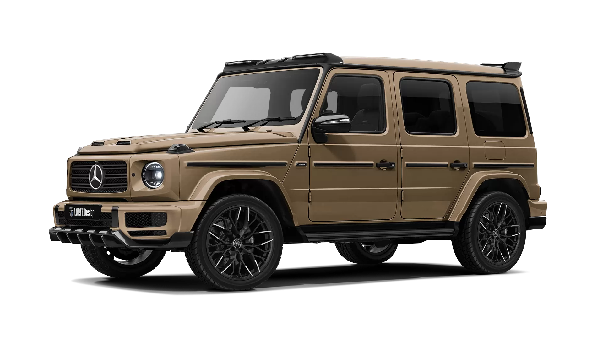 Mercedes G class W463 with painted body kit: front view shown in Desert Sand