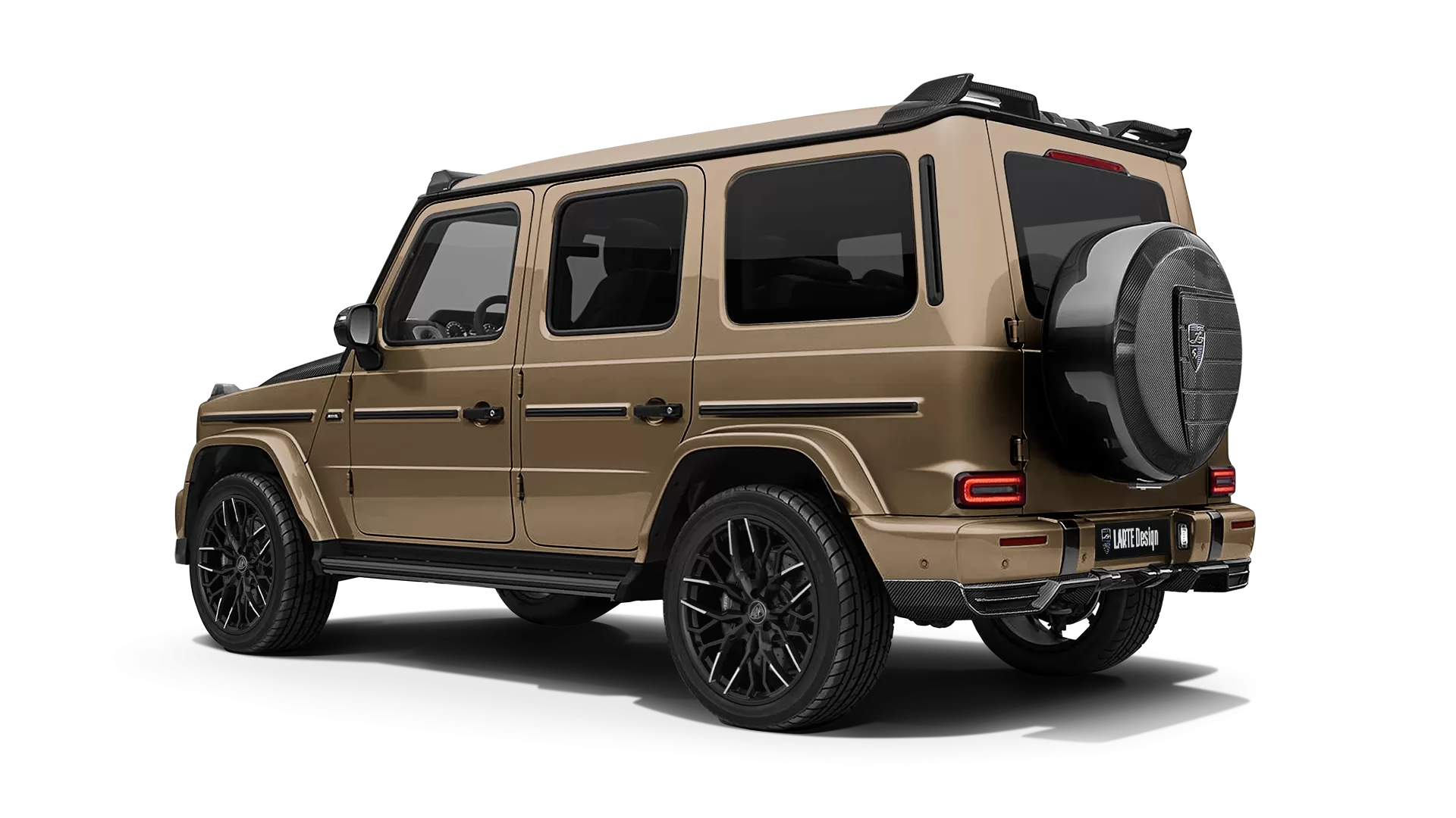 Mercedes G class W463 with carbon body kit: back view shown in Desert Sand