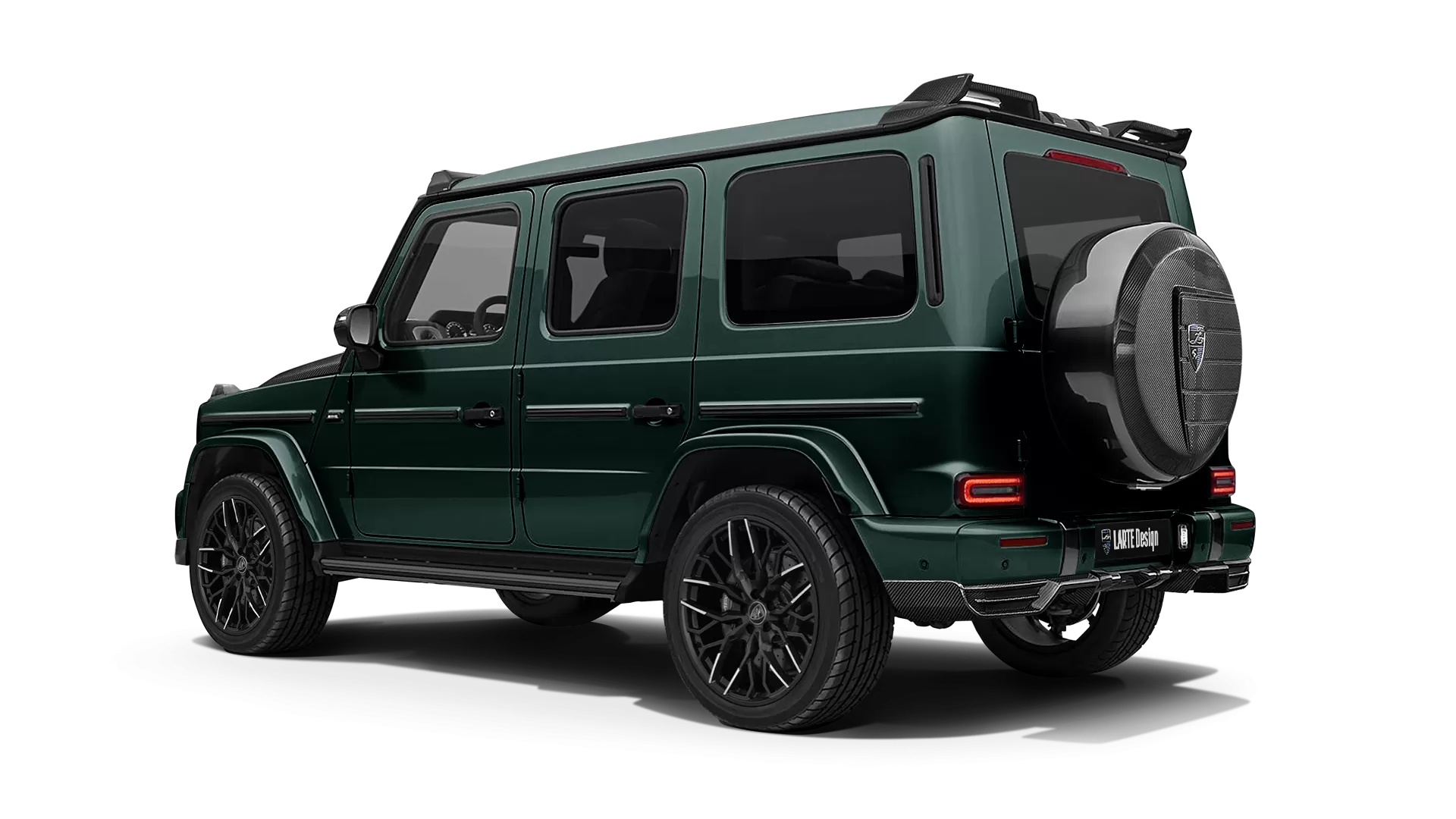 Mercedes G class W463 with carbon body kit: back view shown in Emerald Green
