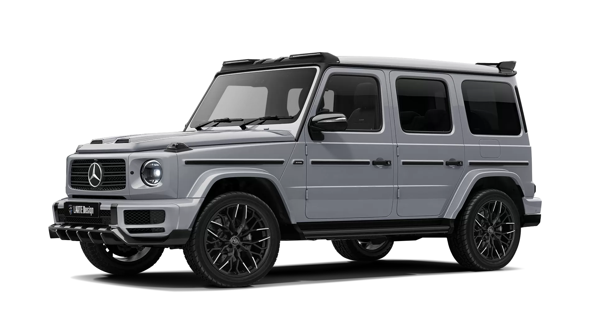 Mercedes G class W463 with painted body kit: front view shown in Iridium Silver