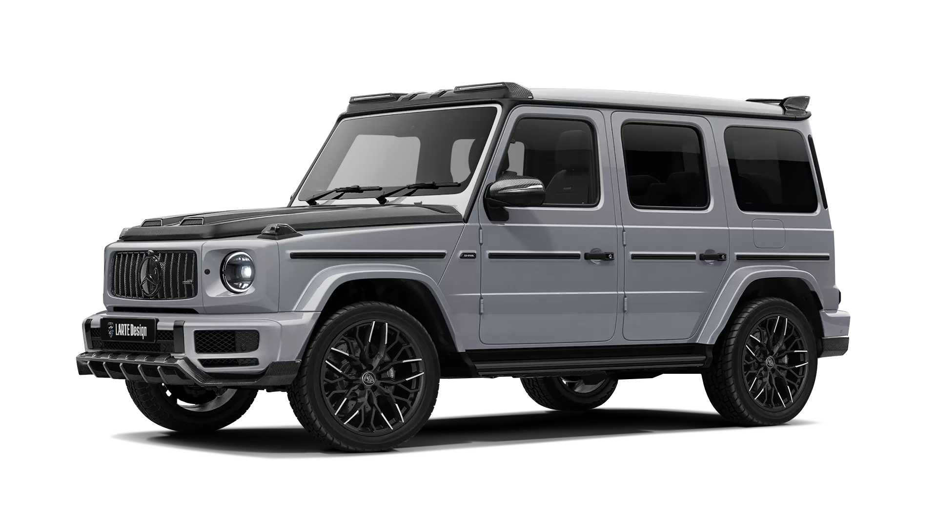 Mercedes G class W463 with carbon body kit: front view shown in Iridium Silver