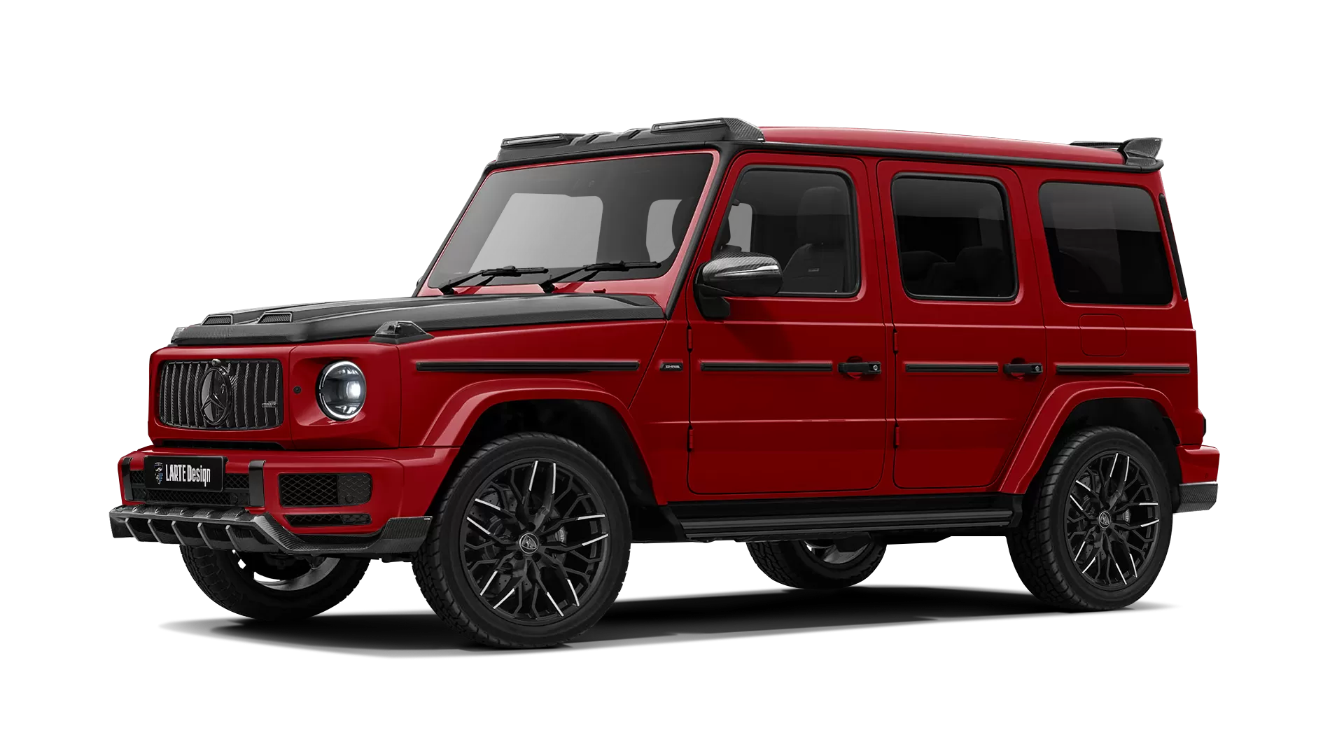 Mercedes G class W463 with carbon body kit: front view shown in Jupiter Red