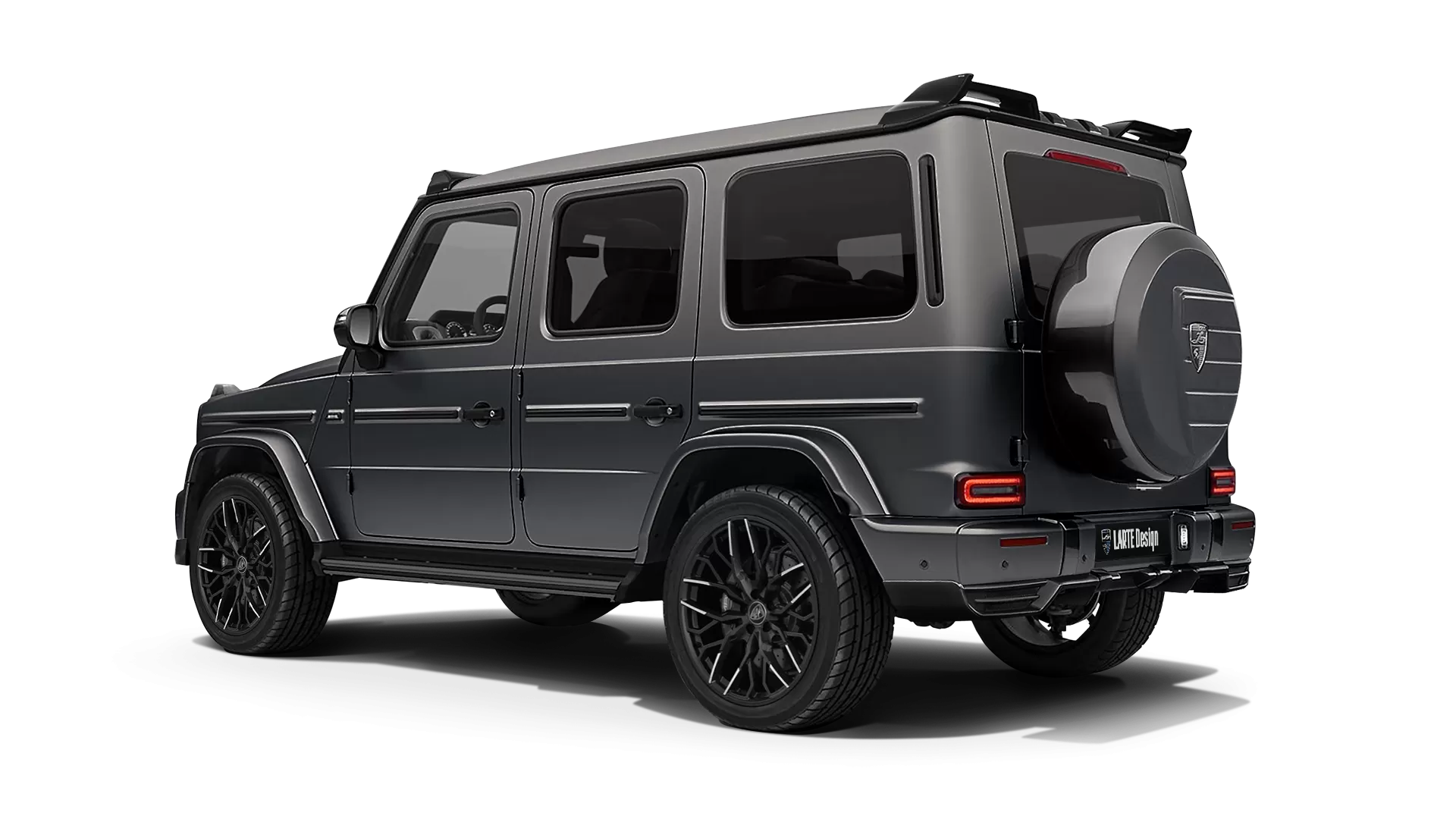 Mercedes G class W463 with painted body kit: rear view shown in Monza Grey Magno Latte