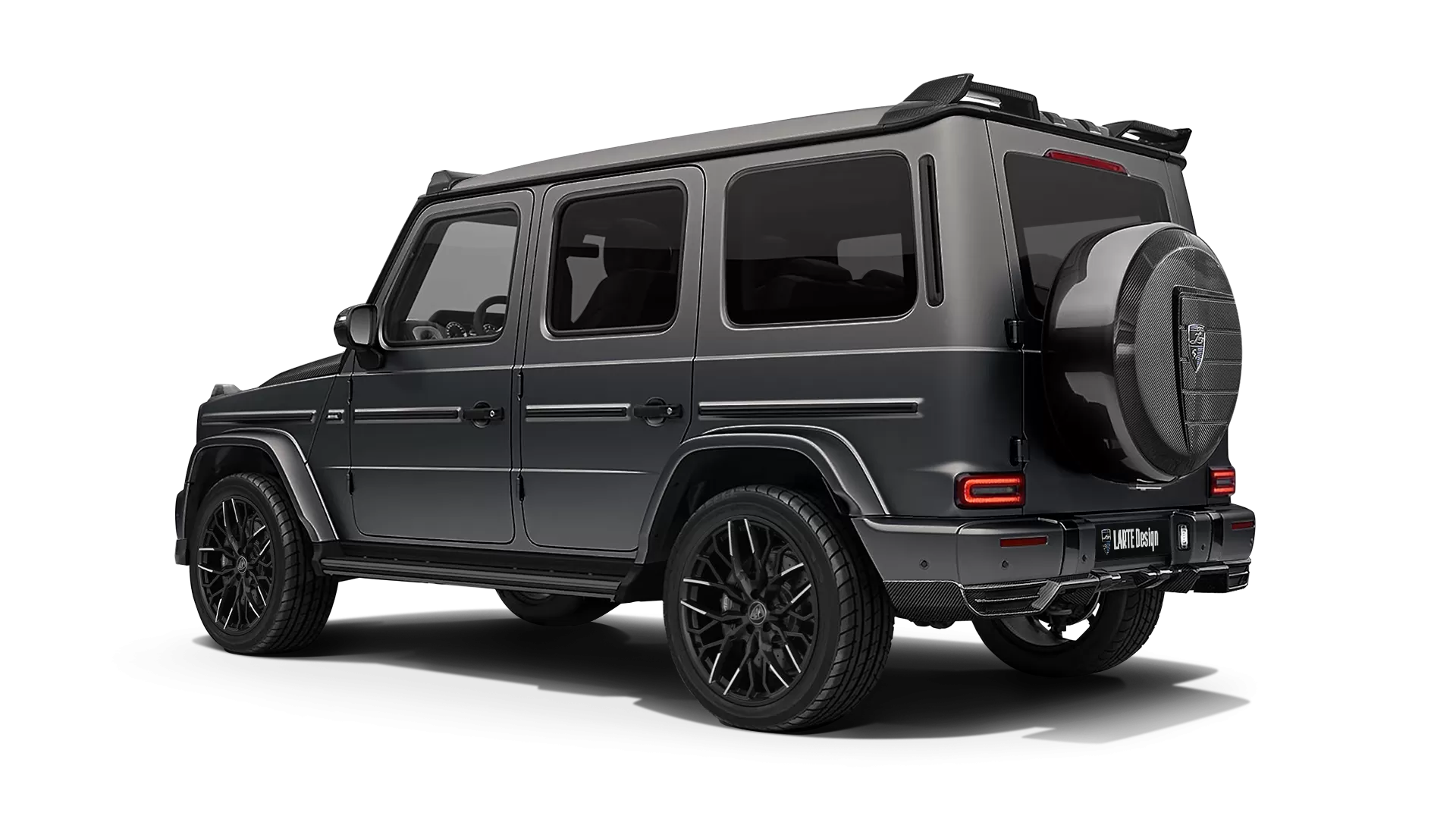 Mercedes G class W463 with carbon body kit: back view shown in Monza Grey Magno Latte