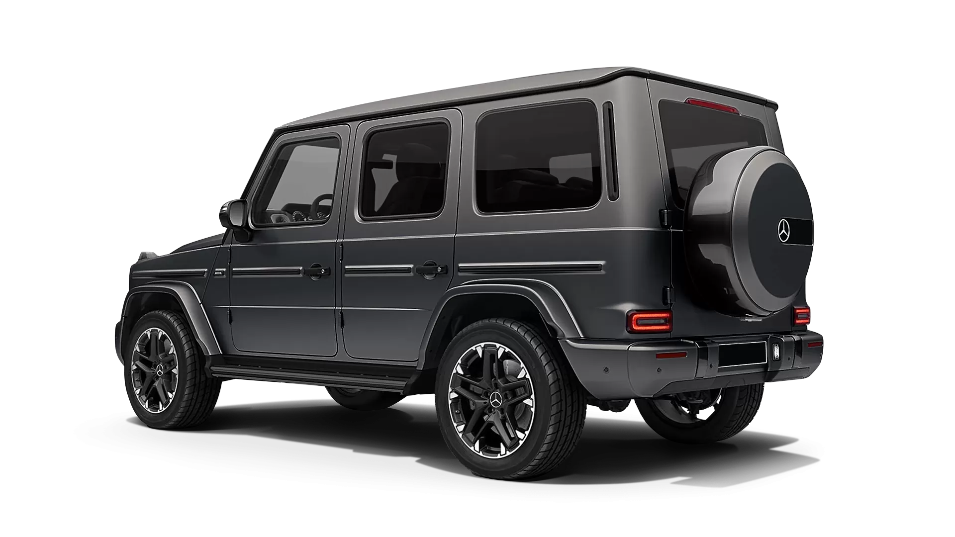 Mercedes G class W463 stock rear view in Monza Grey Magno Latte color