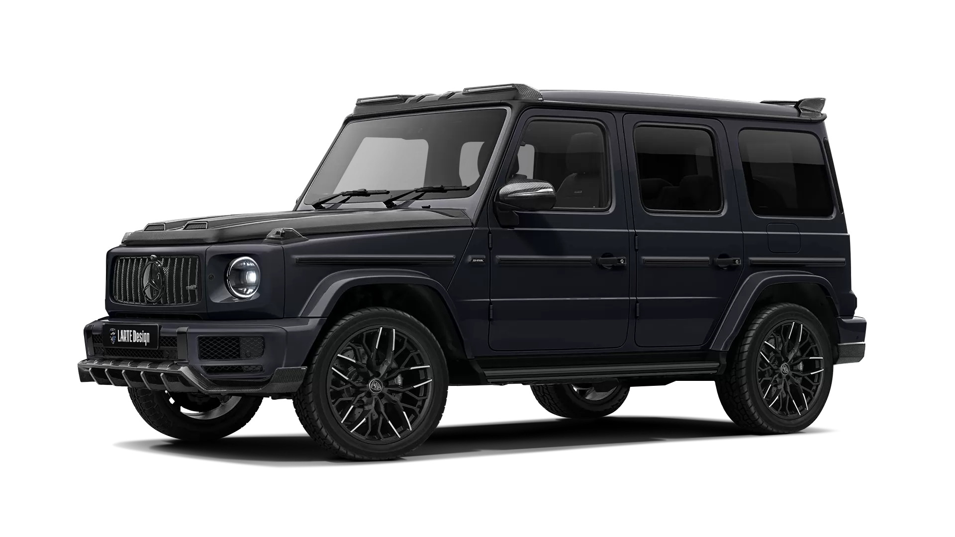Mercedes G class W463 with carbon body kit: front view shown in Obsidian Black