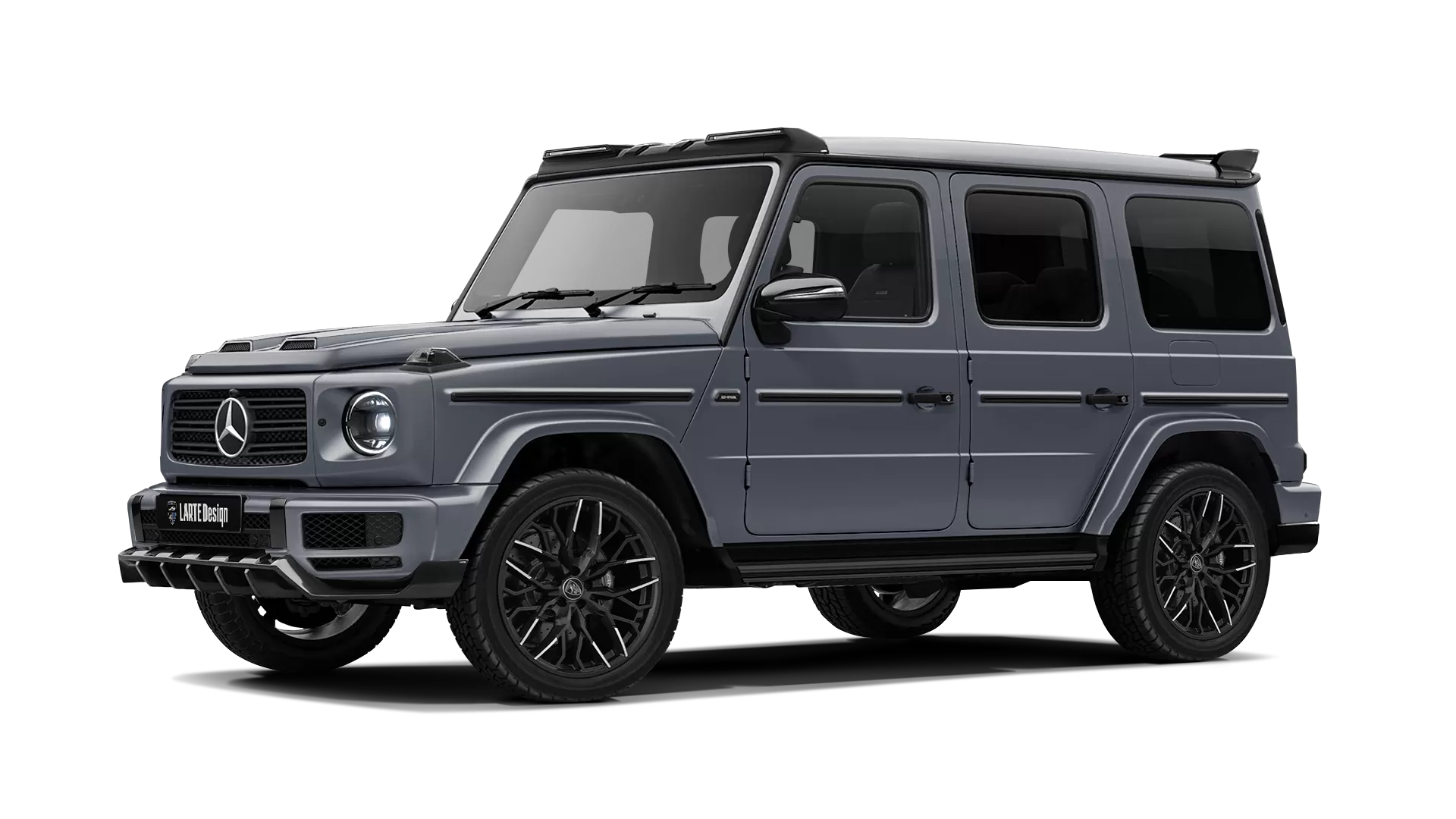 Mercedes G class W463 with painted body kit: front view shown in Platinum Magno