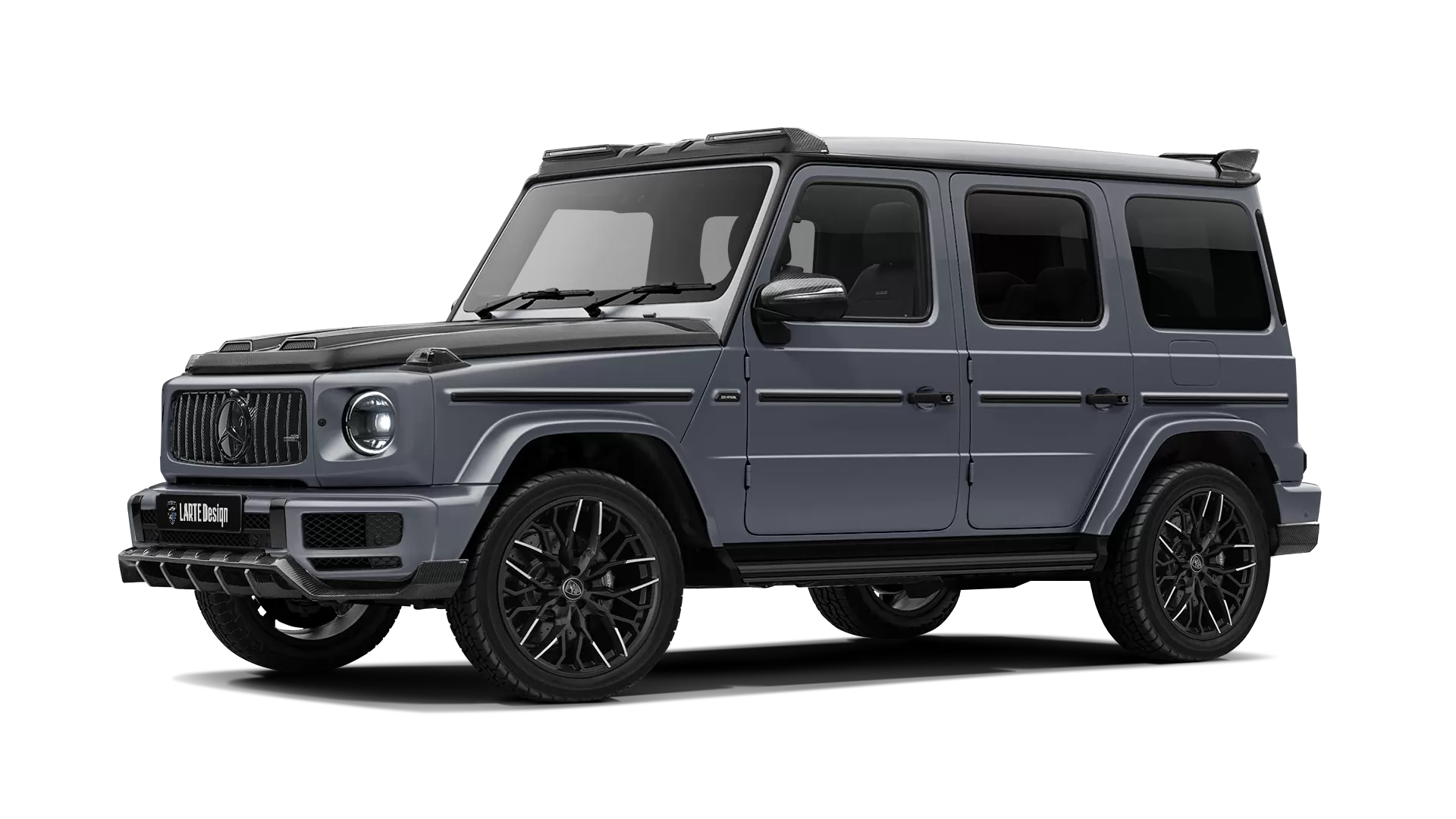 Mercedes G class W463 with carbon body kit: front view shown in Platinum Magno