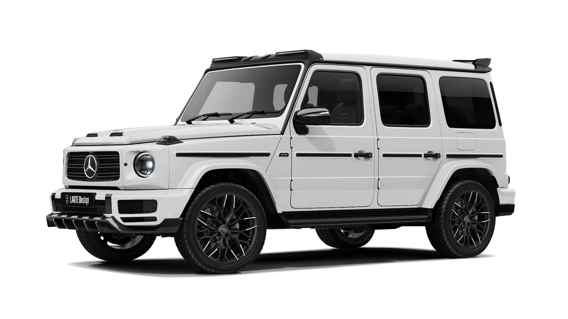 Mercedes G class W463 with painted body kit: front view shown in Polar White