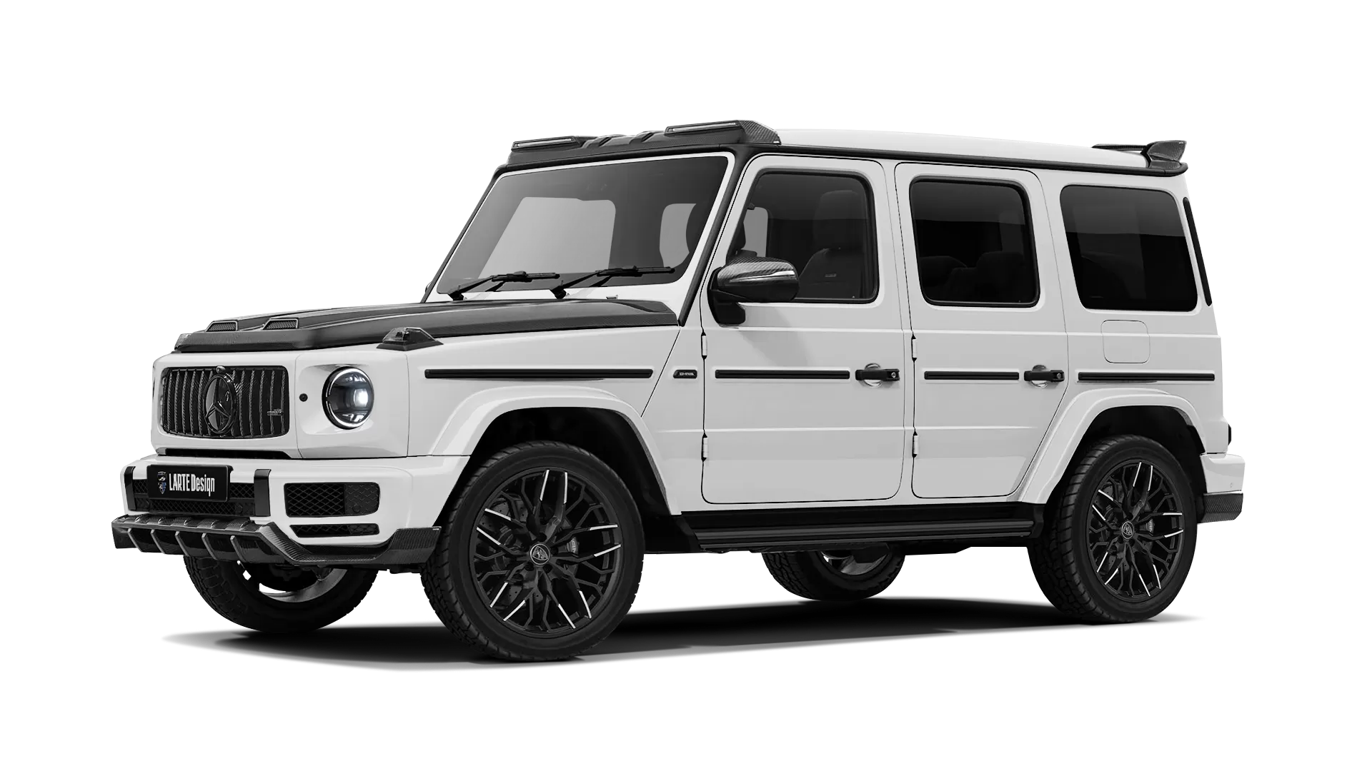 Mercedes G class W463 with carbon body kit: front view shown in Polar White