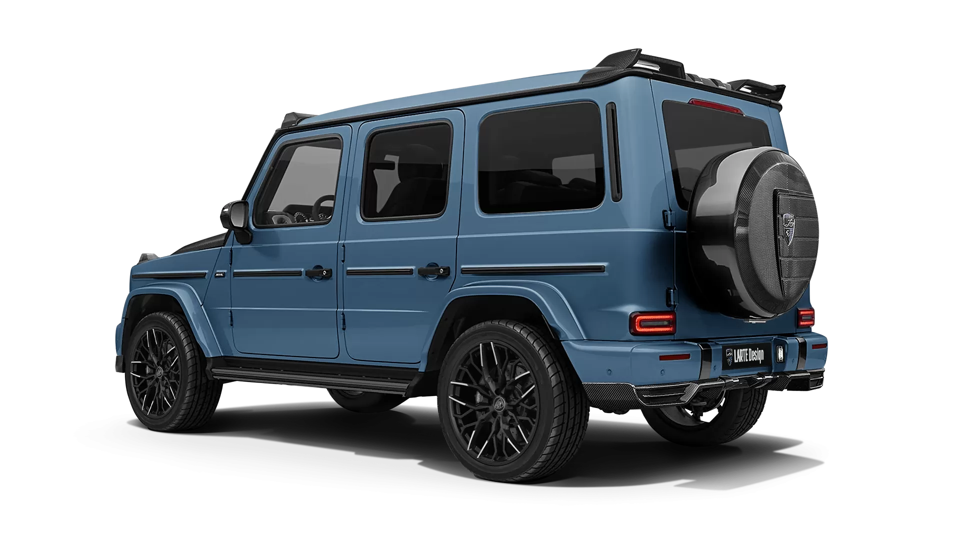 Mercedes G class W463 with carbon body kit: back view shown in Vintage Blue