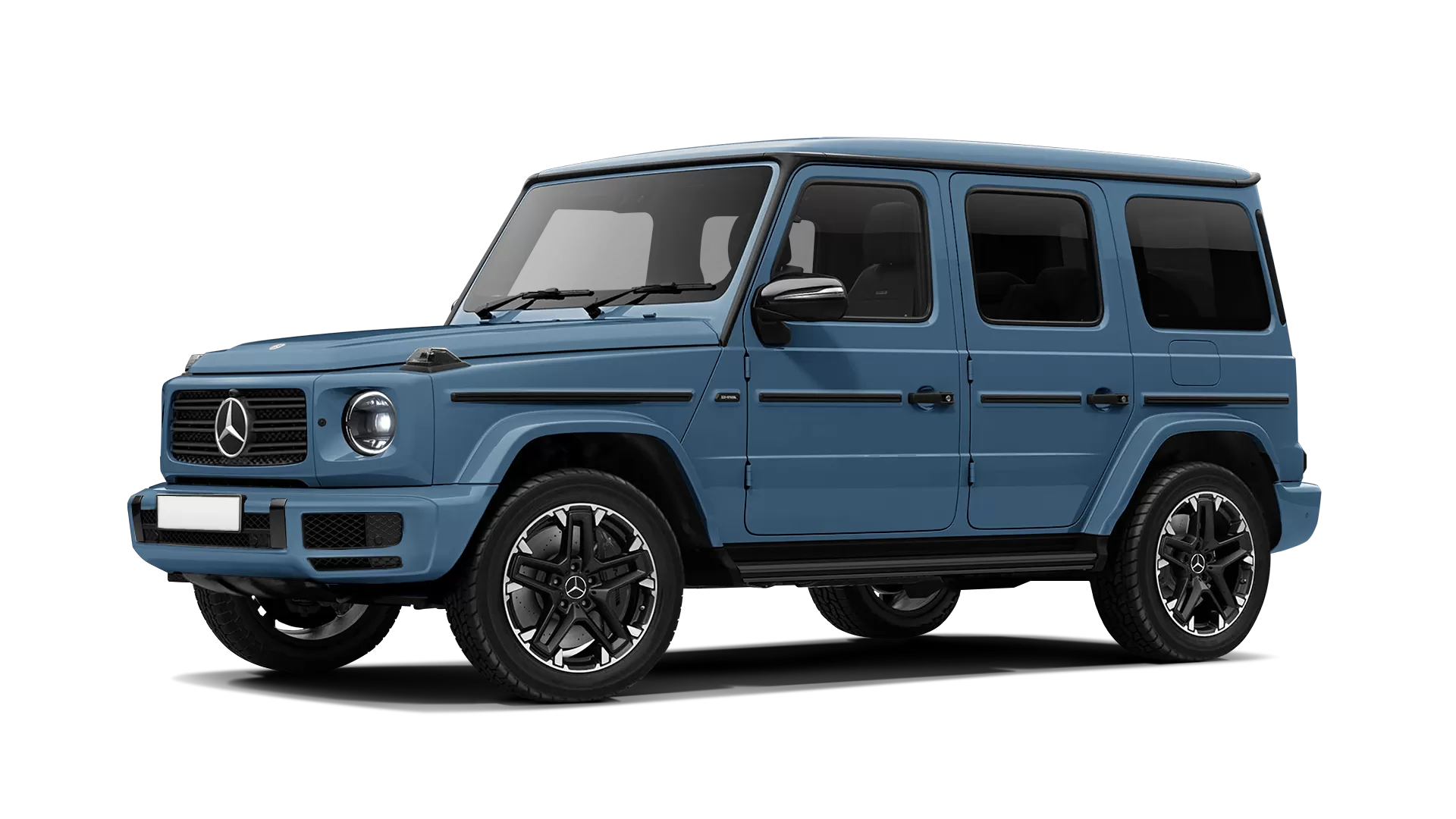 Mercedes G class W463 stock front view in Vintage Blue color