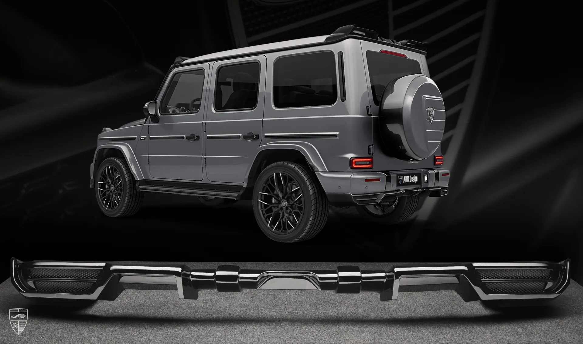 Rear bumper skirt diffuser upgrade for the luxury car Mercedes G-class W463 from LARTE Design