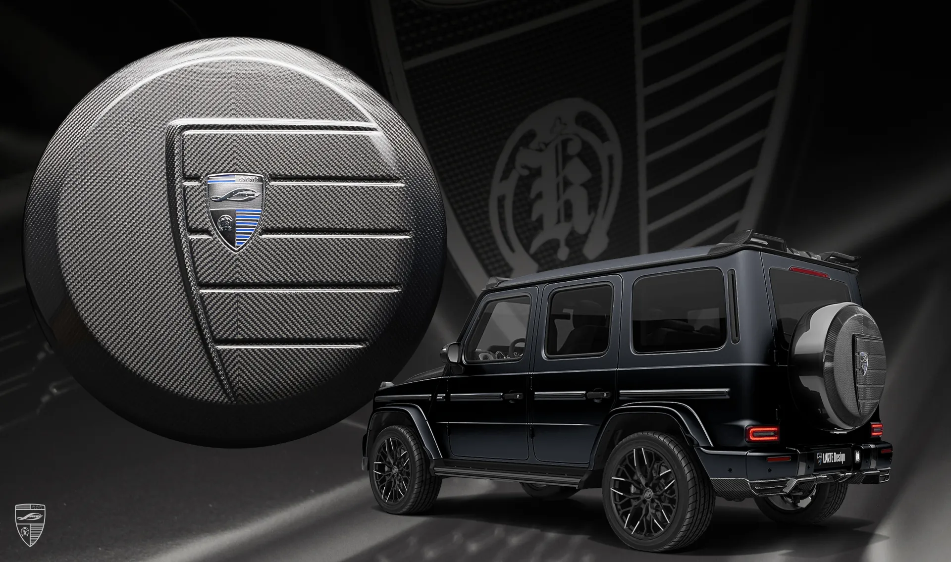 Carbon spare wheel cover upgrade for your SUV Mercedes G-class W463 from LARTE Design