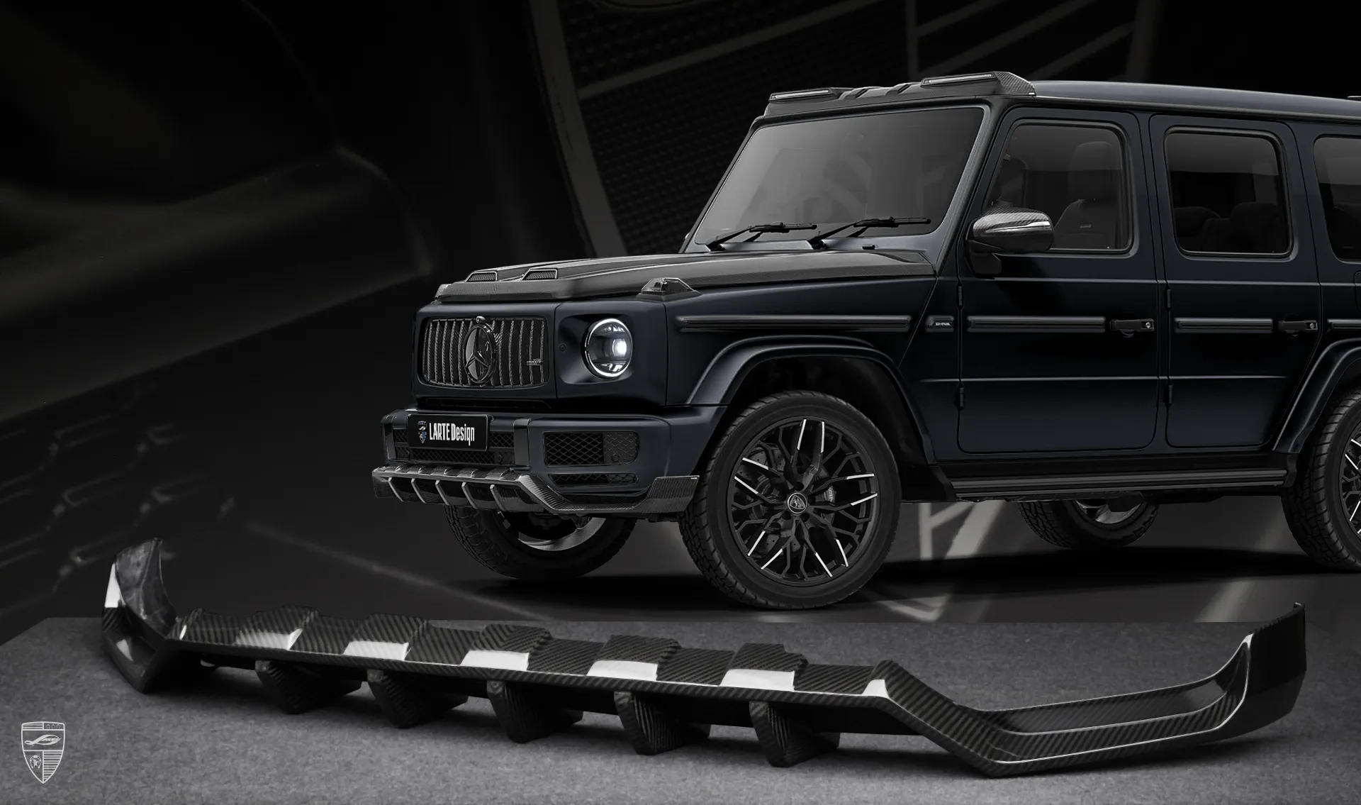 Carbon front lip upgrade for the luxury car Mercedes G-class W463 from LARTE Design