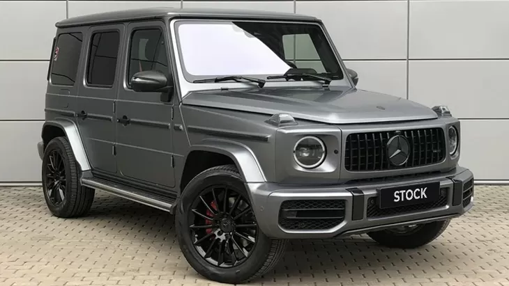 Front angle view on a Mercedes G class W463 with a body kit giving the car a custom appearance