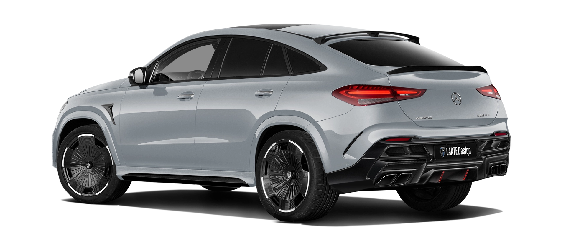 Mercedes GLE Coupe 53 C167 Facelift  mit lackiertem Karosserie-Kit: Rückansicht in High-Tech Silber