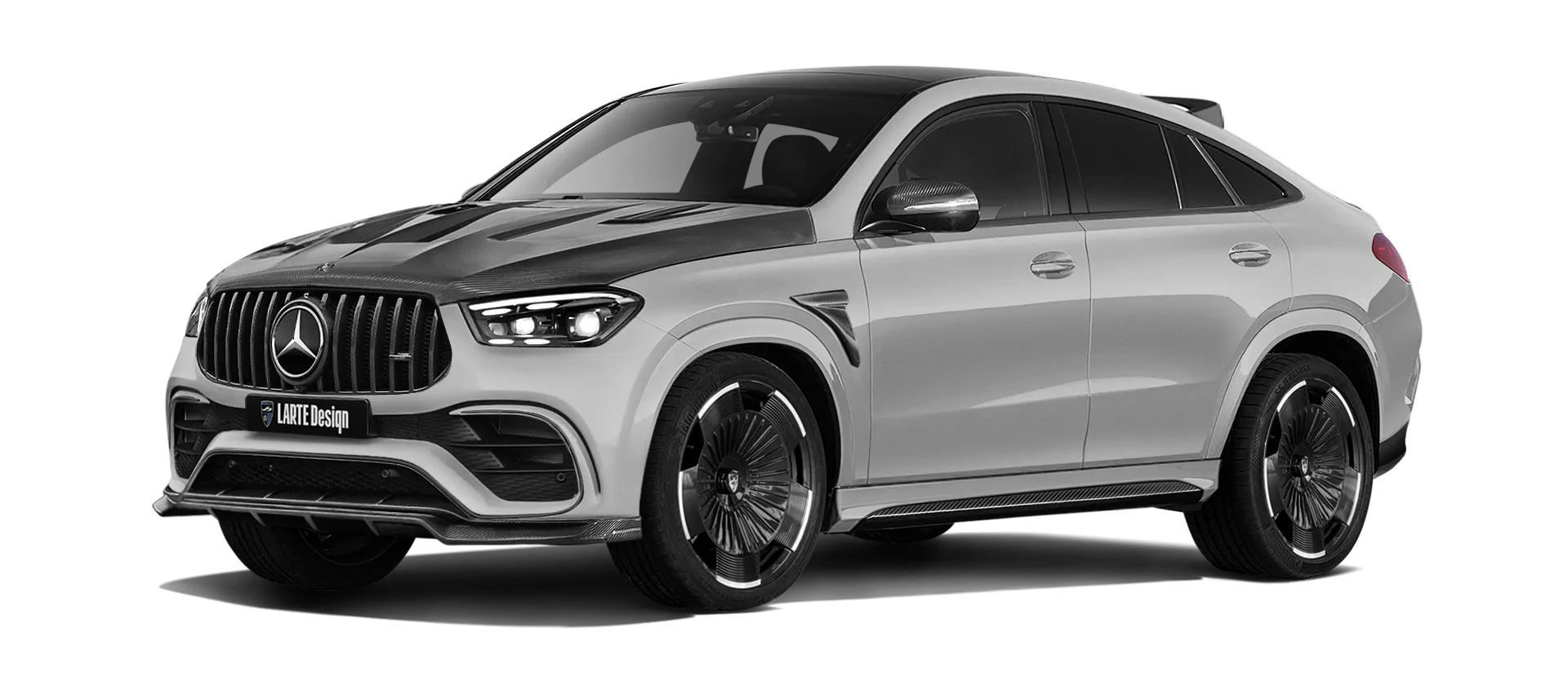 MERCEDES GLE COUPE 63 С167 FACELIFT 2023 - 2026 mit Karbon-Karosserie-Kit: Frontansicht in Alpine Gray