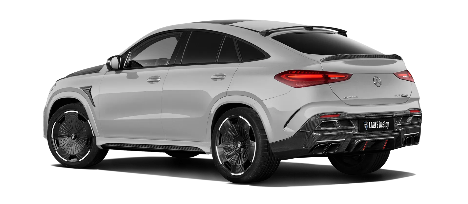 MERCEDES GLE COUPE 63 С167 FACELIFT 2023 - 2026 mit Karbon-Karosserie-Kit: Rückansicht in Alpine Gray