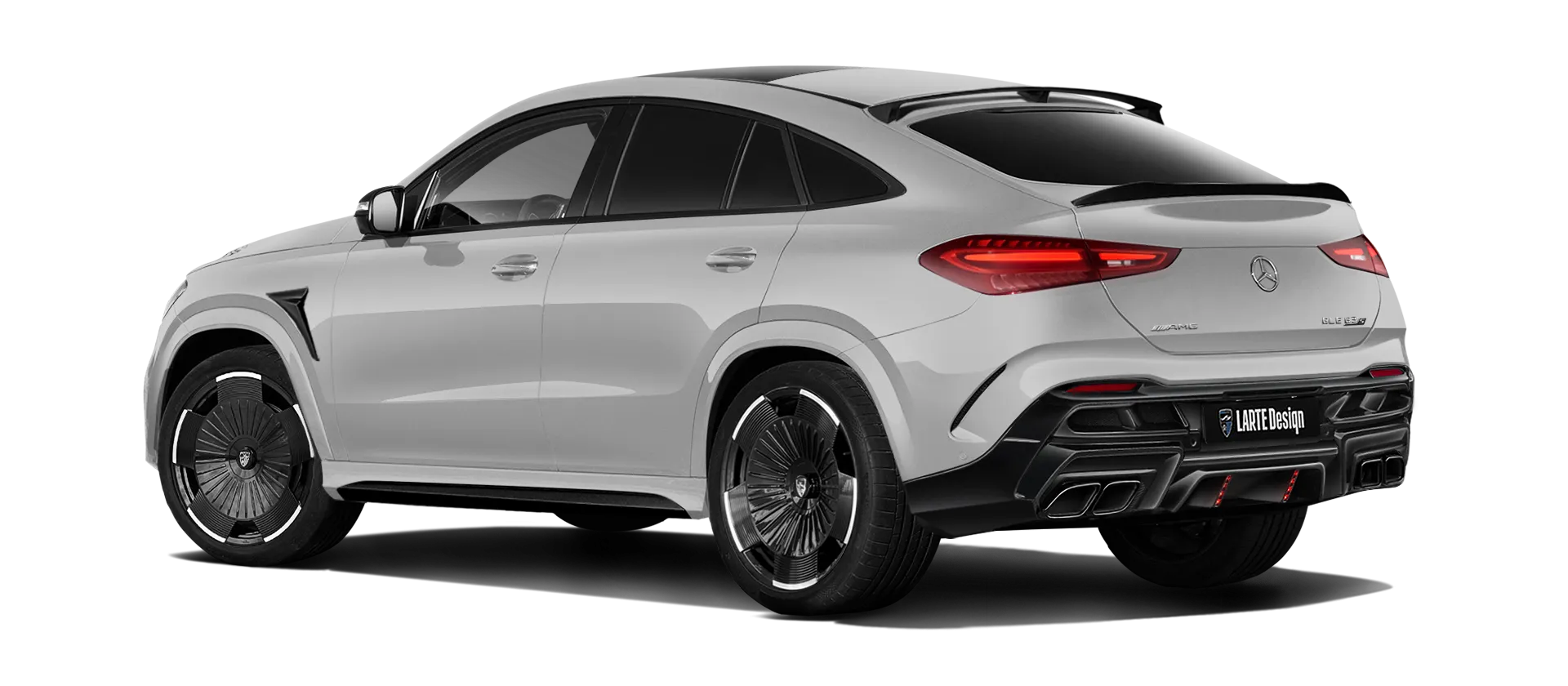 MERCEDES GLE COUPE 63 С167 FACELIFT 2023 - 2026 mit lackiertem Karosserie-Kit: Rückansicht in Alpine Gray