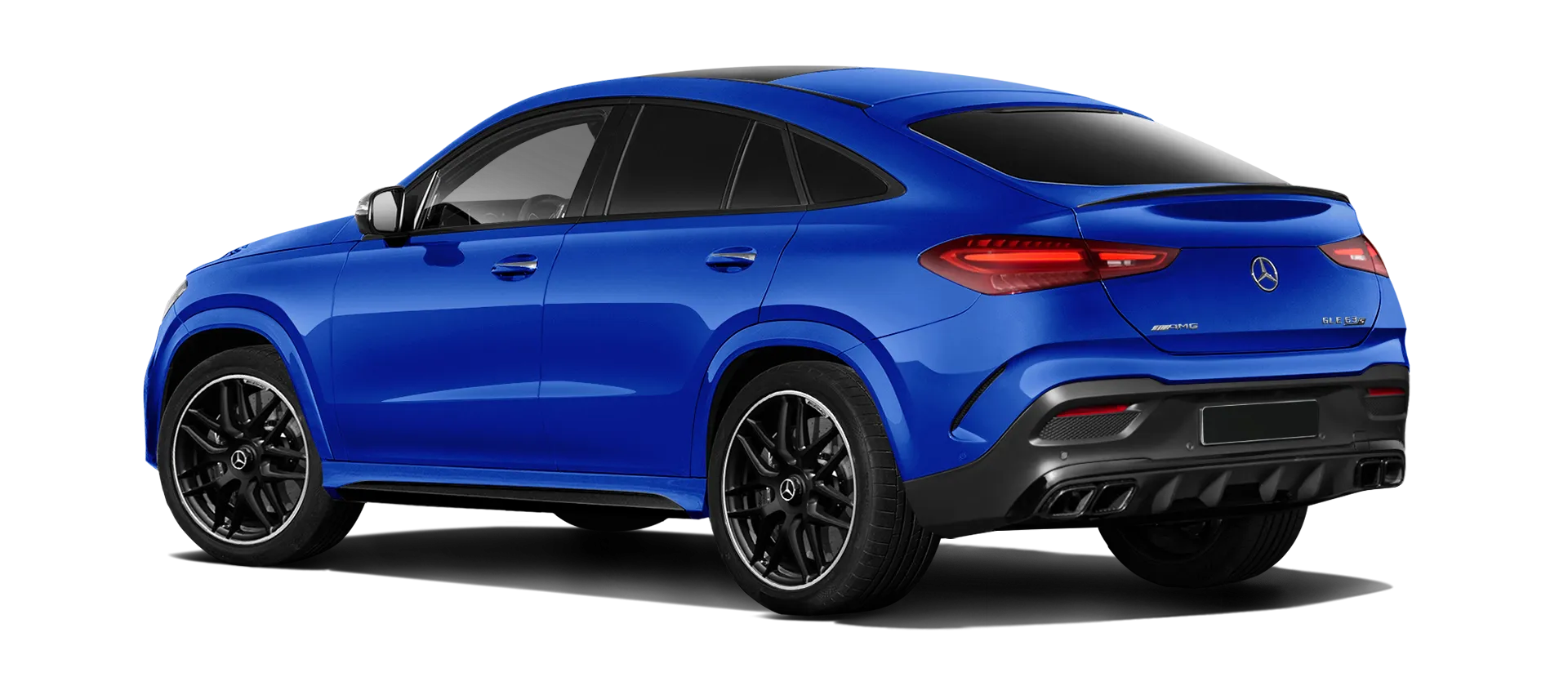 MERCEDES GLE COUPE 63 С167 FACELIFT 2023 - 2026 serienmäßige Rückansicht in Brilliant Blue Farbe