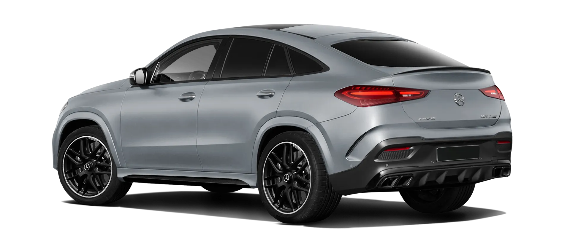 MERCEDES GLE COUPE 63 С167 FACELIFT 2023 - 2026 serienmäßige Rückansicht in High Tech Silver Magno Farbe