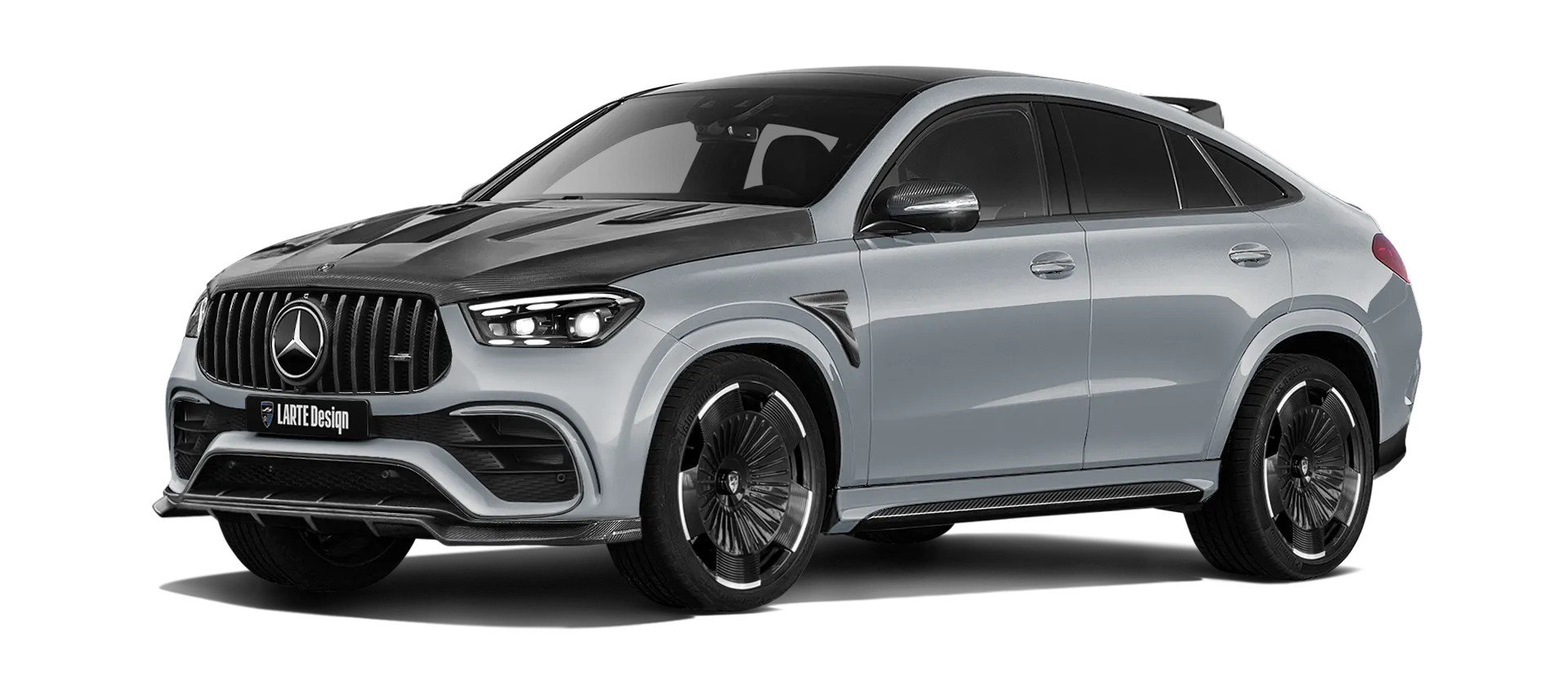 MERCEDES GLE COUPE 63 С167 FACELIFT 2023 - 2026 mit Karbon-Karosserie-Kit: Frontansicht in High Tech Silver