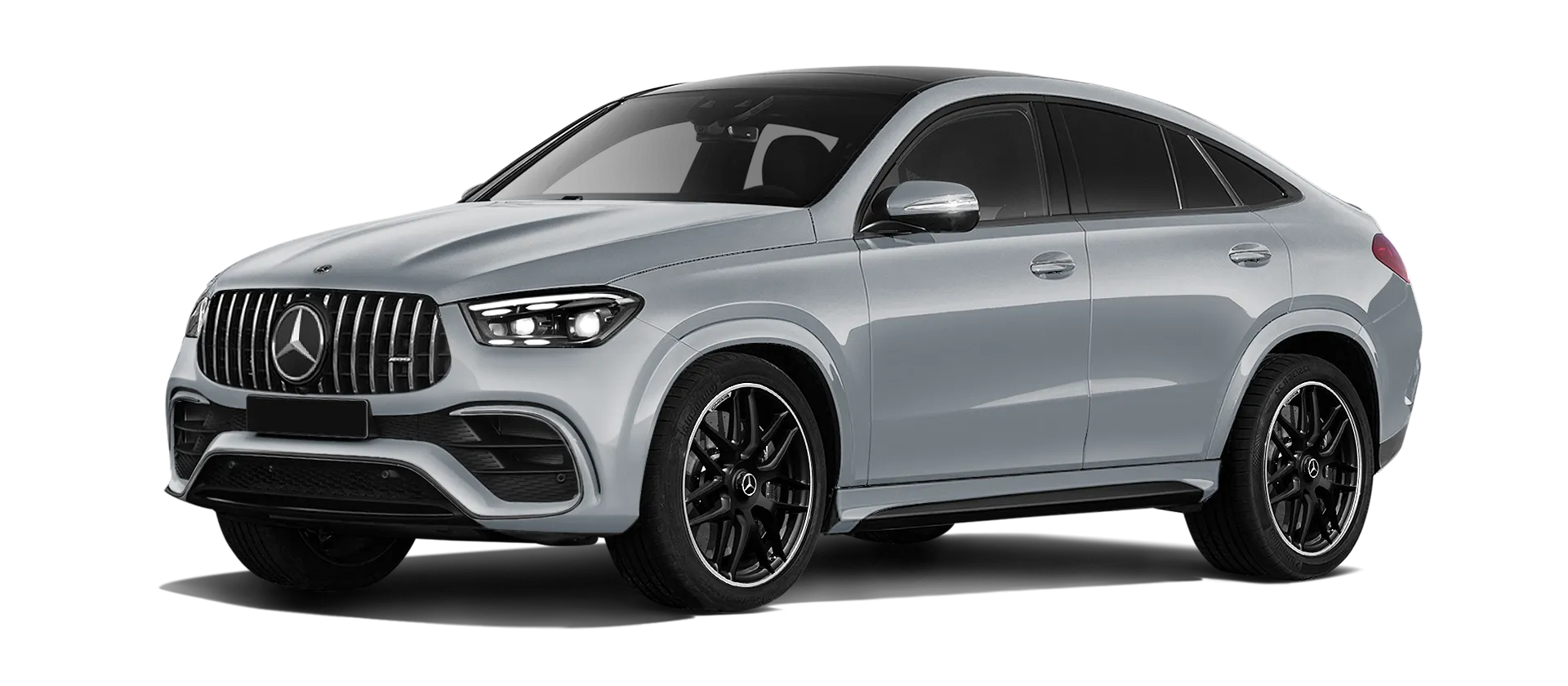 MERCEDES GLE COUPE 63 С167 FACELIFT 2023 - 2026 serienmäßige Frontansicht in High Tech Silver Farbe
