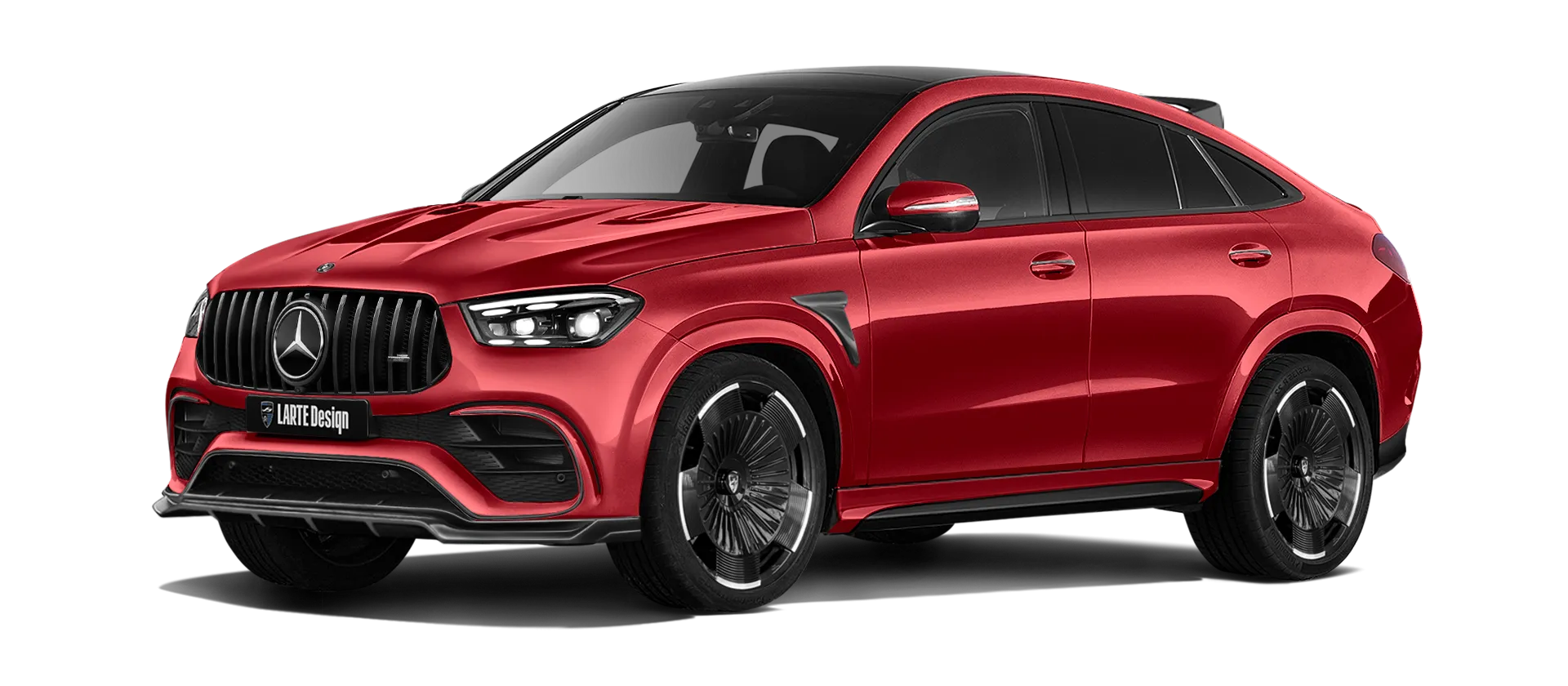 MERCEDES GLE COUPE 63 С167 FACELIFT 2023 - 2026 mit lackiertem Karosserie-Kit: Frontansicht in Hyacinthe Red