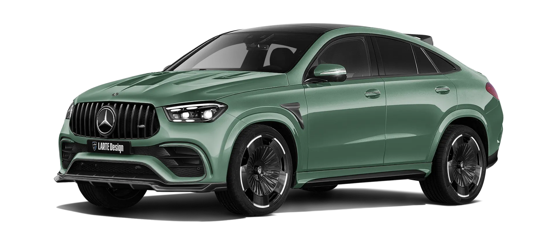 MERCEDES GLE COUPE 63 С167 FACELIFT 2023 - 2026 mit lackiertem Karosserie-Kit: Frontansicht in Ireland Mid Green
