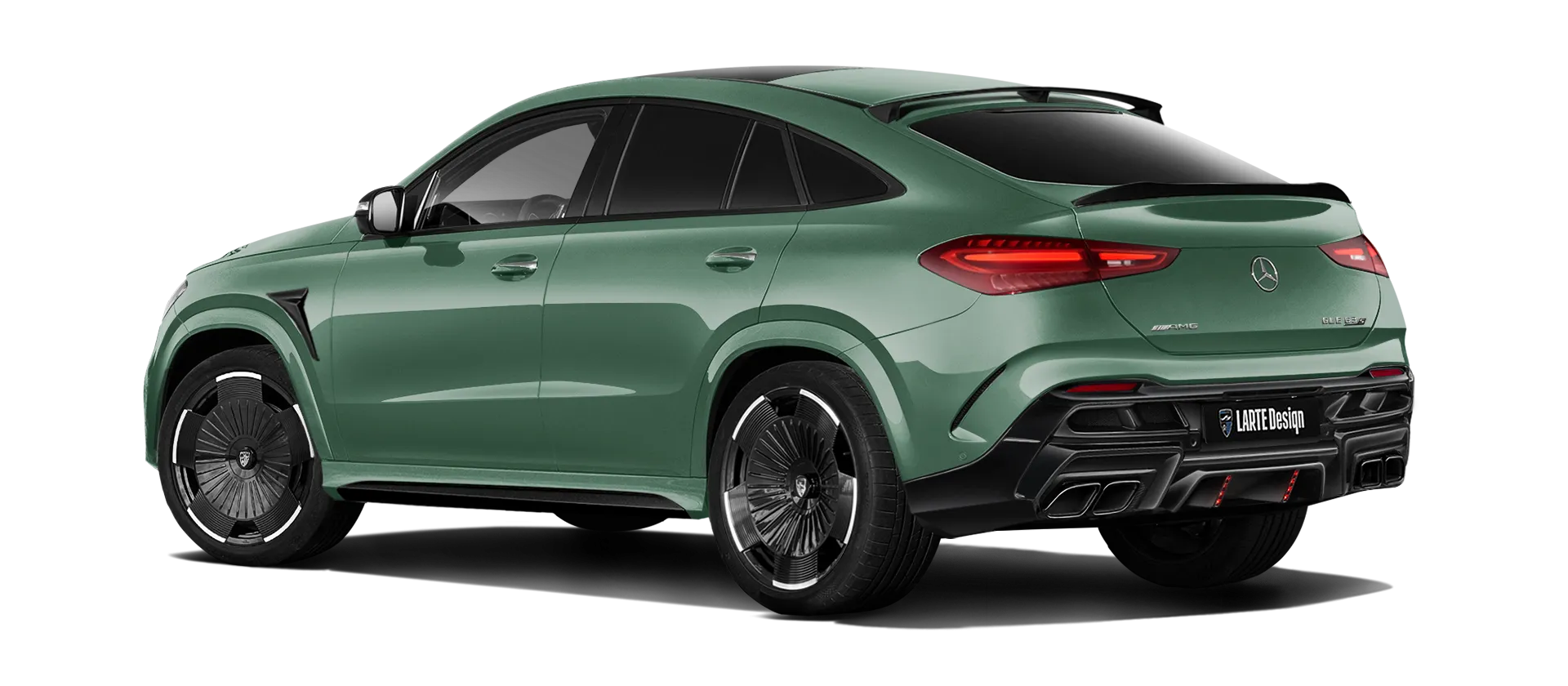 MERCEDES GLE COUPE 63 С167 FACELIFT 2023 - 2026 mit lackiertem Karosserie-Kit: Rückansicht in Ireland Mid Green