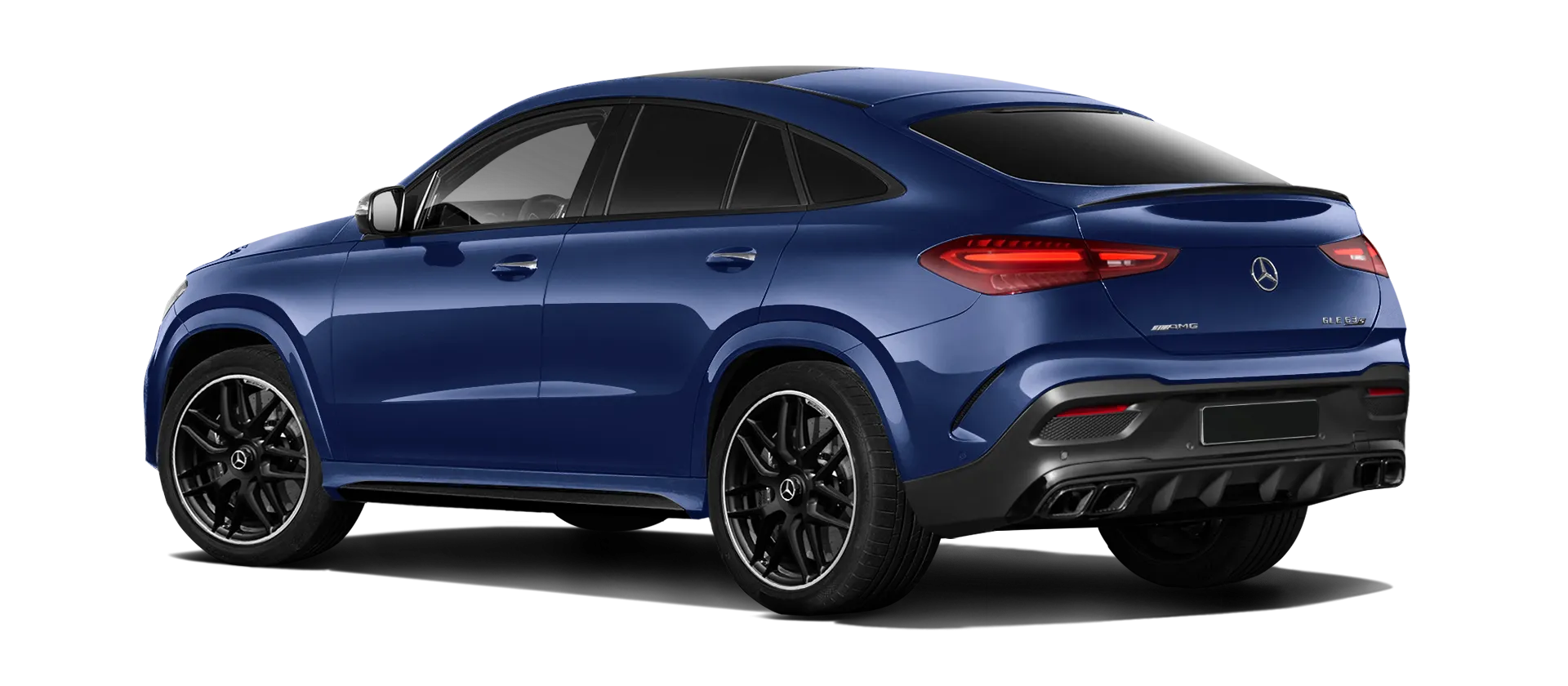MERCEDES GLE COUPE 63 С167 FACELIFT 2023 - 2026 serienmäßige Rückansicht in Mystic Blue Farbe