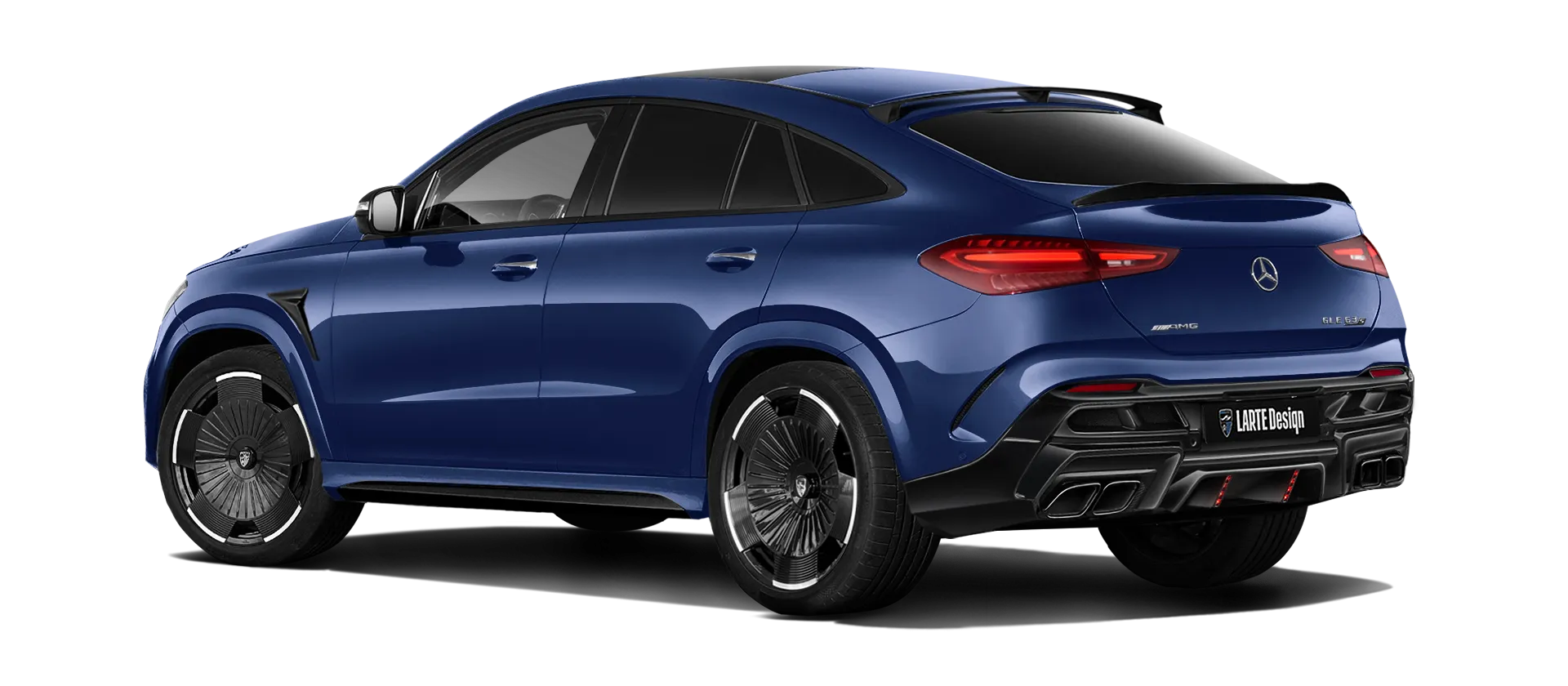 MERCEDES GLE COUPE 63 С167 FACELIFT 2023 - 2026 mit lackiertem Karosserie-Kit: Rückansicht in Mystic Blue
