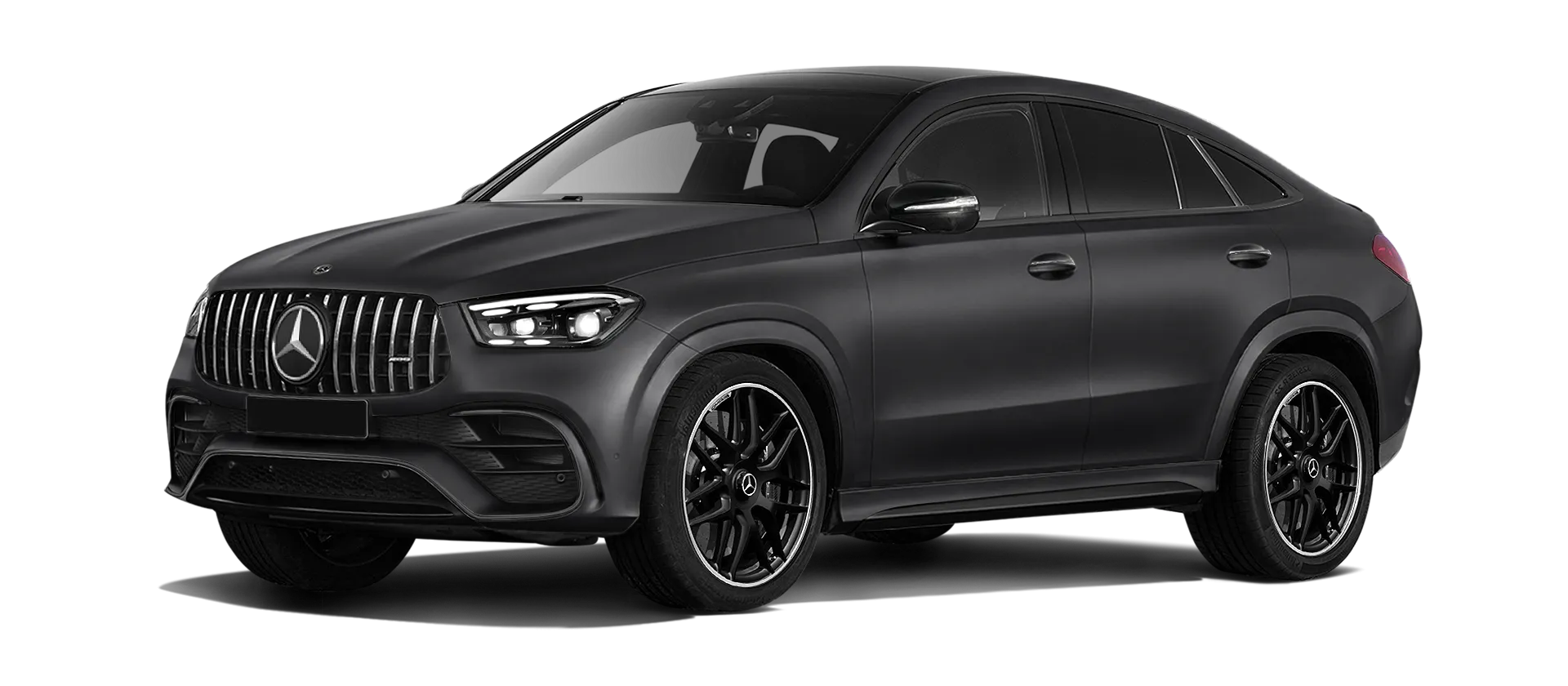MERCEDES GLE COUPE 63 С167 FACELIFT 2023 - 2026 serienmäßige Frontansicht in Obsidian Black Magno Farbe