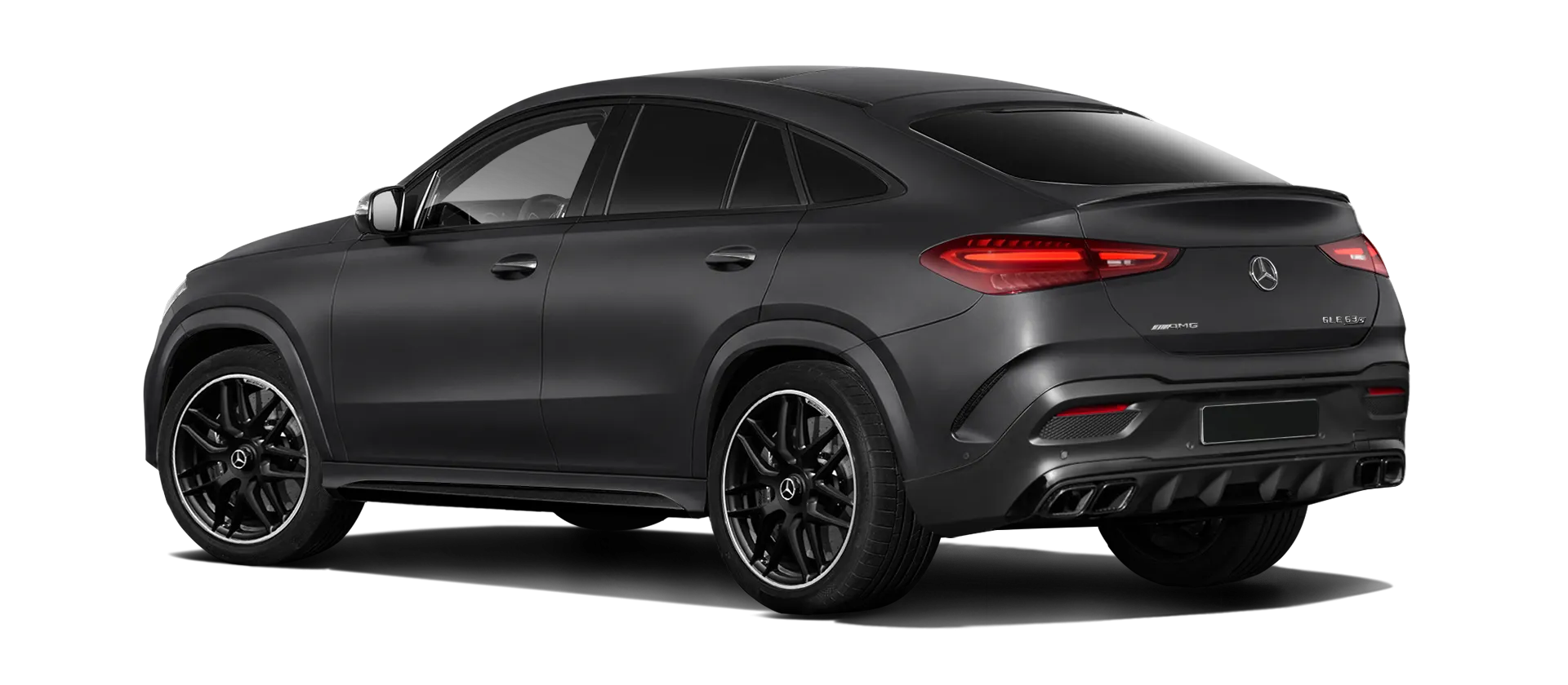 MERCEDES GLE COUPE 63 С167 FACELIFT 2023 - 2026 serienmäßige Rückansicht in Obsidian Black Magno Farbe