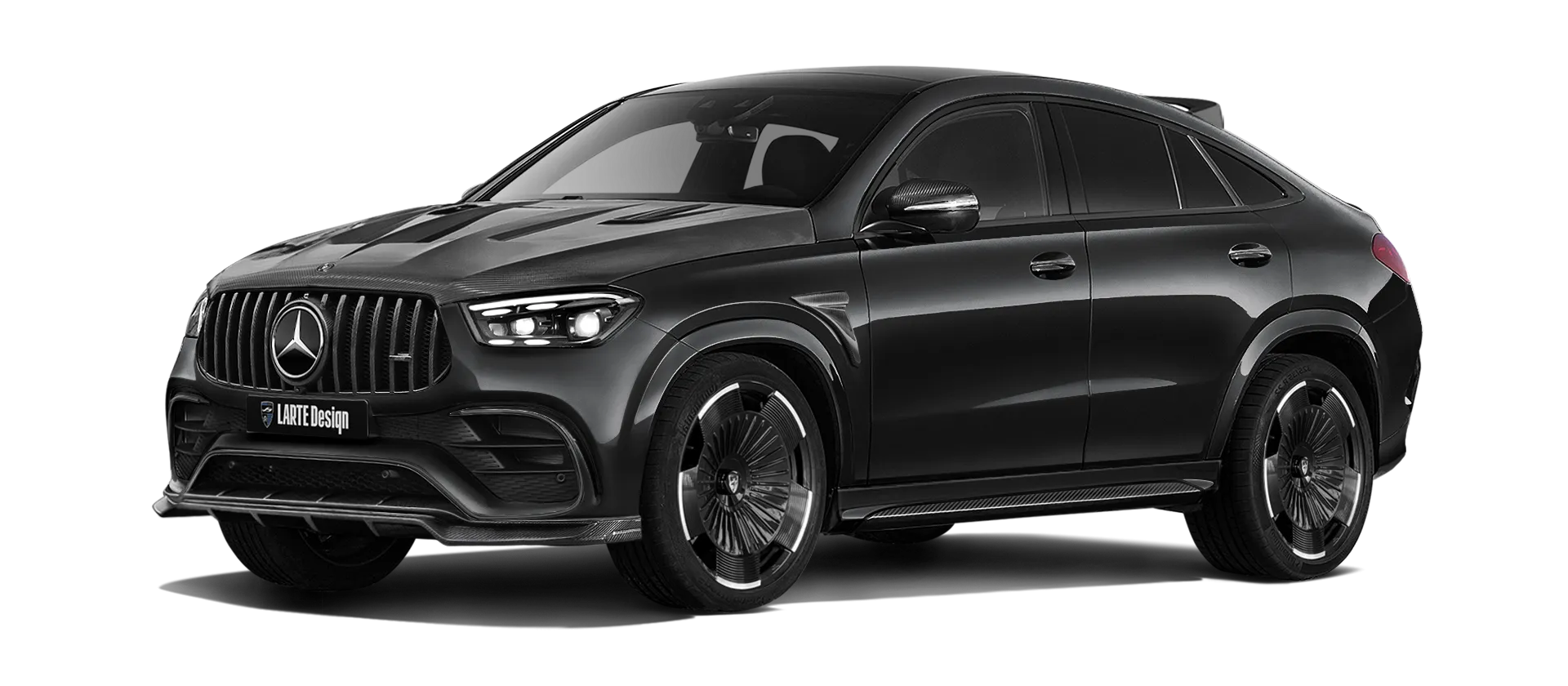 MERCEDES GLE COUPE 63 С167 FACELIFT 2023 - 2026 mit Karbon-Karosserie-Kit: Frontansicht in Obsidian Black