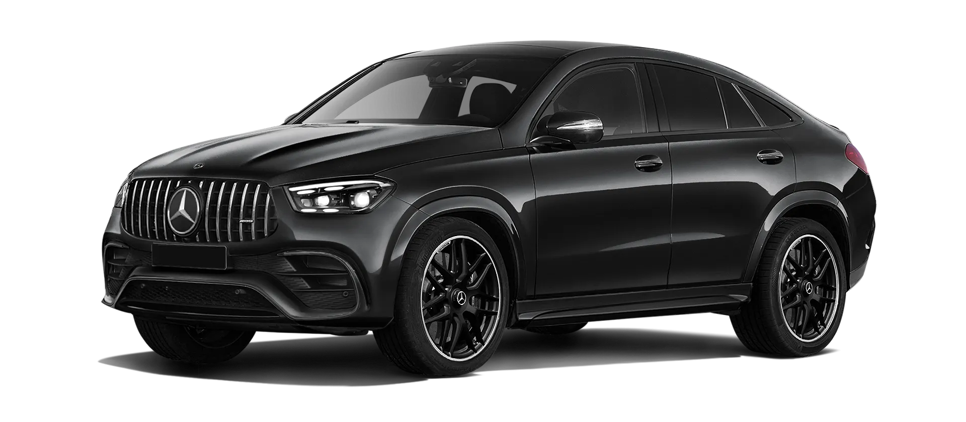 MERCEDES GLE COUPE 63 С167 FACELIFT 2023 - 2026 serienmäßige Frontansicht in Obsidian Black Farbe