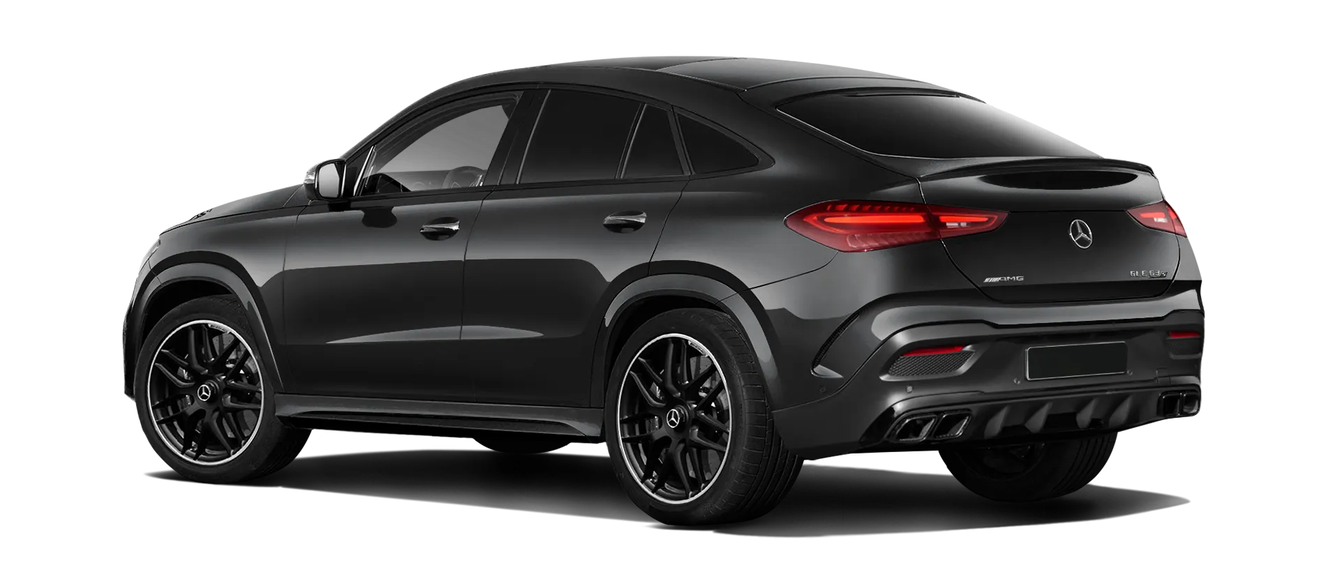 MERCEDES GLE COUPE 63 С167 FACELIFT 2023 - 2026 serienmäßige Rückansicht in Obsidian Black Farbe