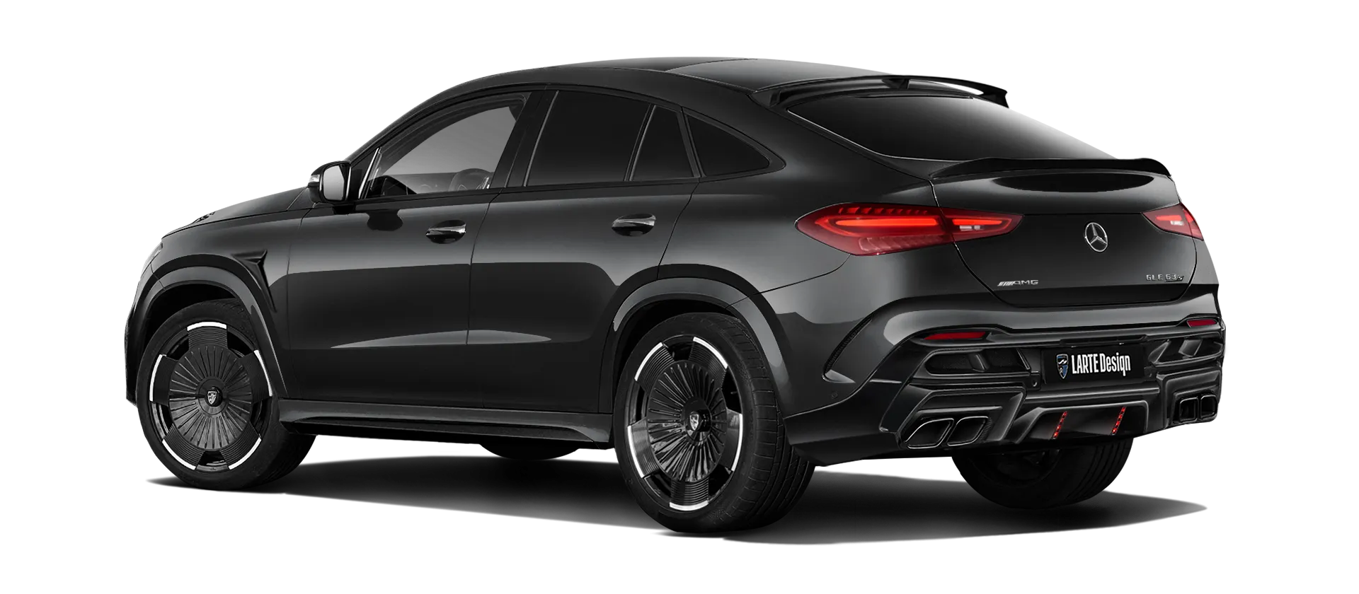 MERCEDES GLE COUPE 63 С167 FACELIFT 2023 - 2026 mit lackiertem Karosserie-Kit: Rückansicht in Obsidian Black