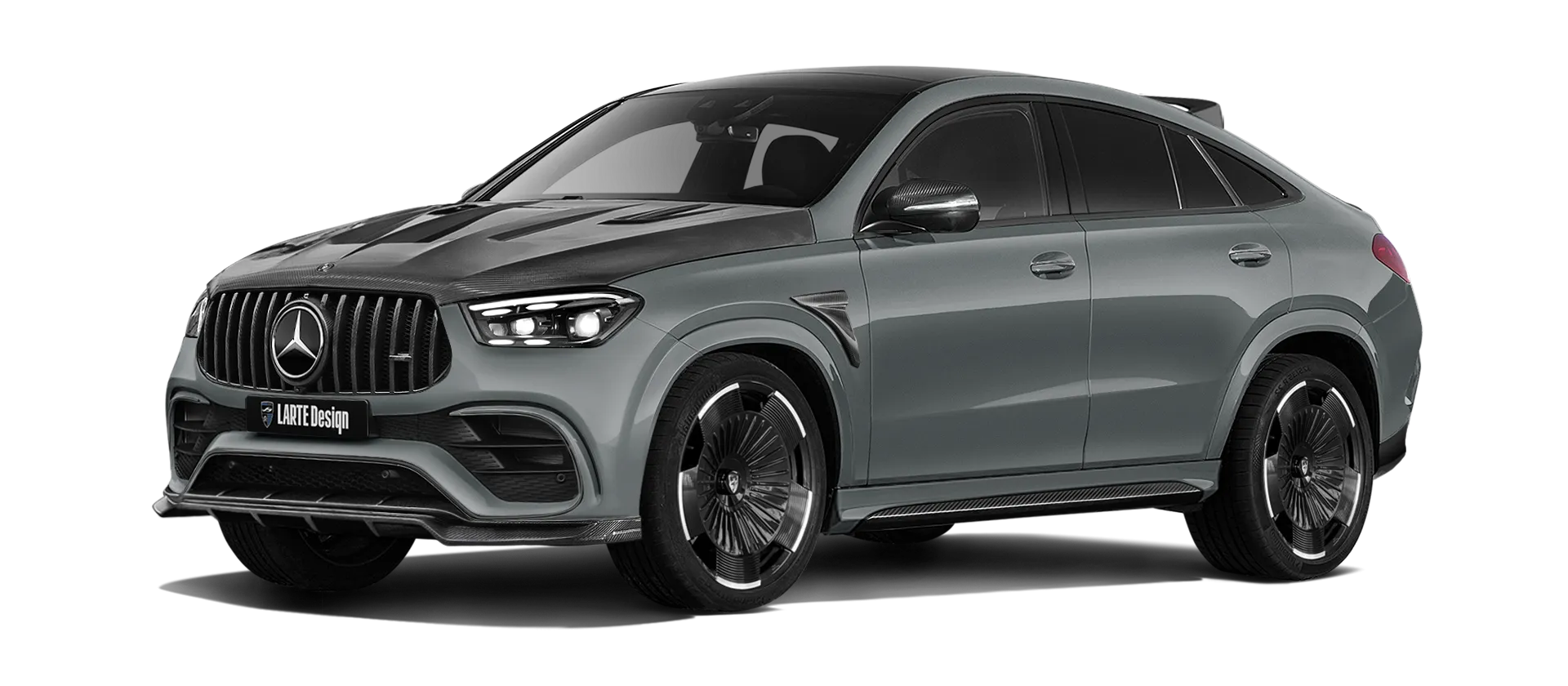 MERCEDES GLE COUPE 63 С167 FACELIFT 2023 - 2026 mit Karbon-Karosserie-Kit: Frontansicht in Silicon Gray