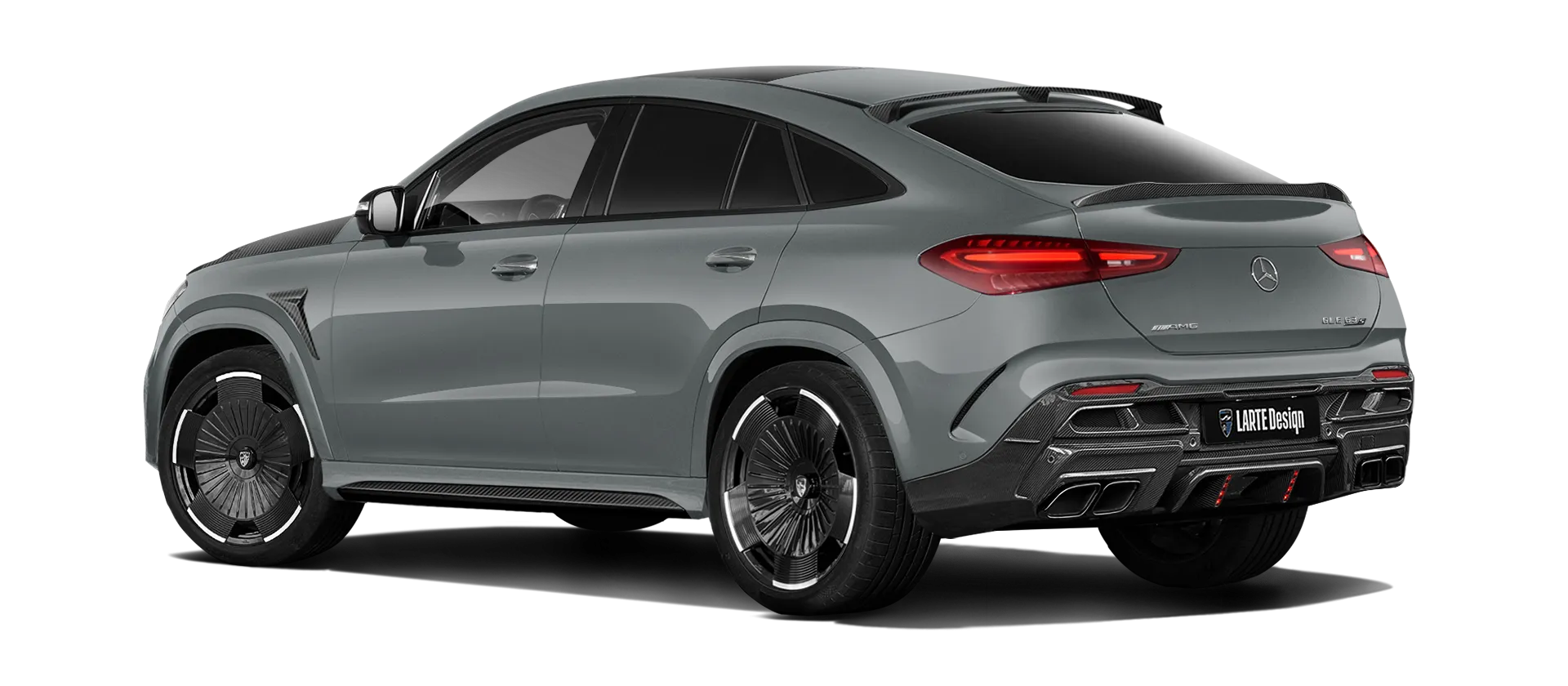 MERCEDES GLE COUPE 63 С167 FACELIFT 2023 - 2026 mit Karbon-Karosserie-Kit: Rückansicht in Silicon Gray