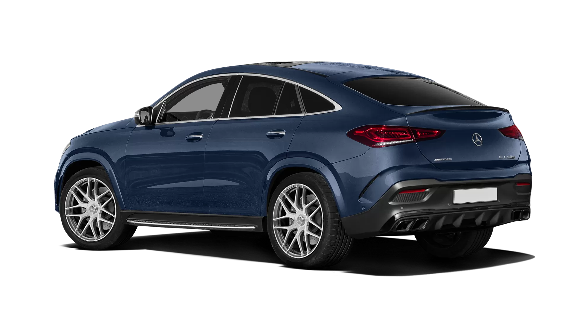Mercedes GLE Coupe AMG 63 C167 stock rear view in Cavansite Blue color