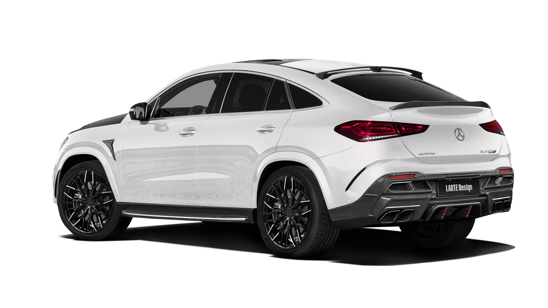 Mercedes GLE Coupe AMG 63 C167 with carbon body kit: back view shown in Diamond White